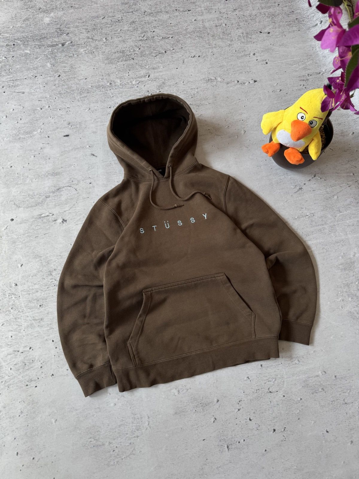 STUSSY BROWN CENTER HUFT LOGO OVERSIZE BAGGY FIT HOODIE