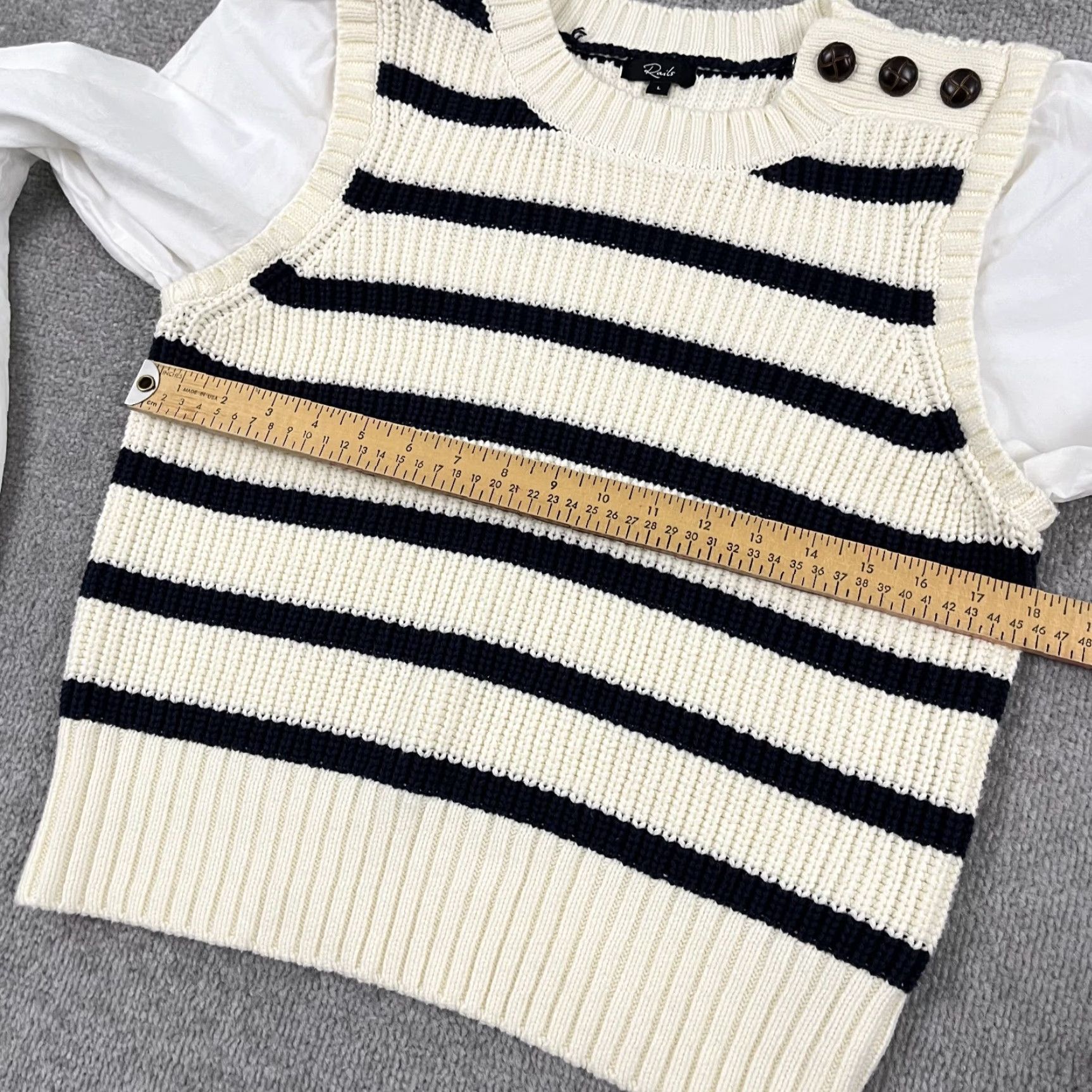 Rails VINTAGE Rails Bambi Sweater Top Womens Large Knit Ivory Navy Stripe Old Money Quiet Crew Size L / US 10 / IT 46 - 6 Thumbnail
