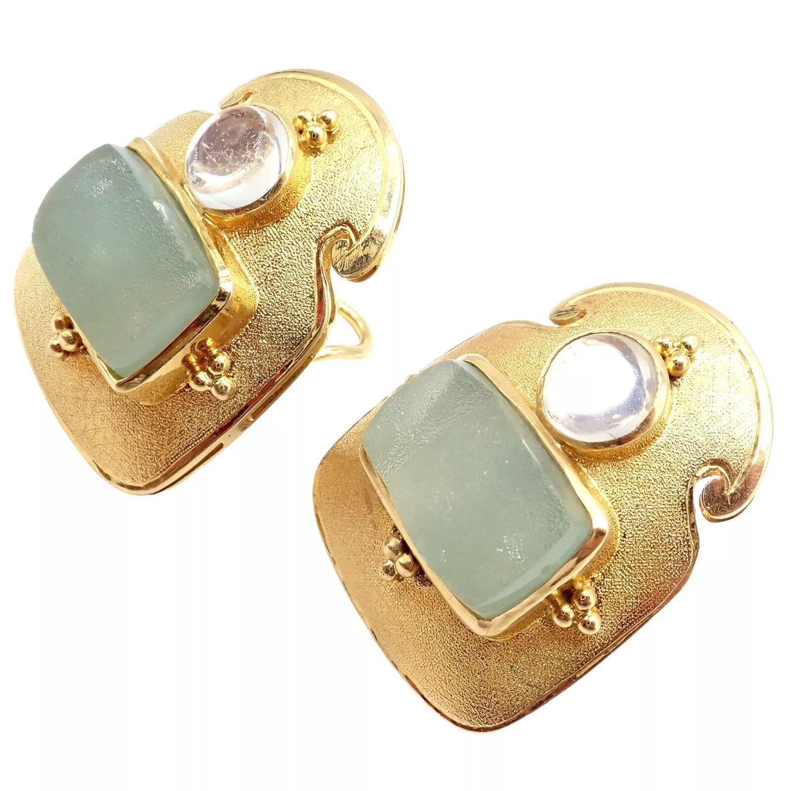 Vintage Paula Crevoshay 18k Gold Smithsonite Moonstone Earrings OOAK Size ONE SIZE - 7 Thumbnail