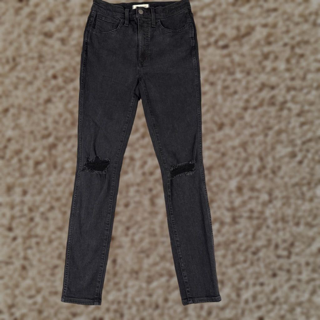 Madewell Madewell Jeans Womens 27 Black 10" Roadtripper High Rise Skinny Distressed Knee Jeans Size 27" / US 4 / IT 40 - 1 Thumbnail