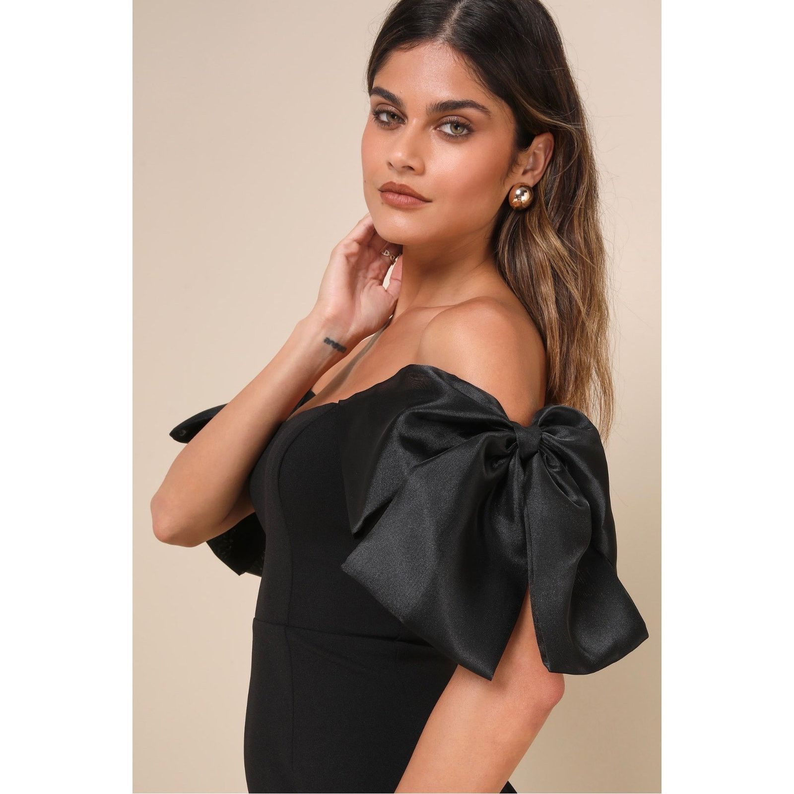 Lulus Lulus Pristine Sensation Black Bow Off Shoulder Maxi Dress Size M / US 6-8 / IT 42-44 - 3 Thumbnail