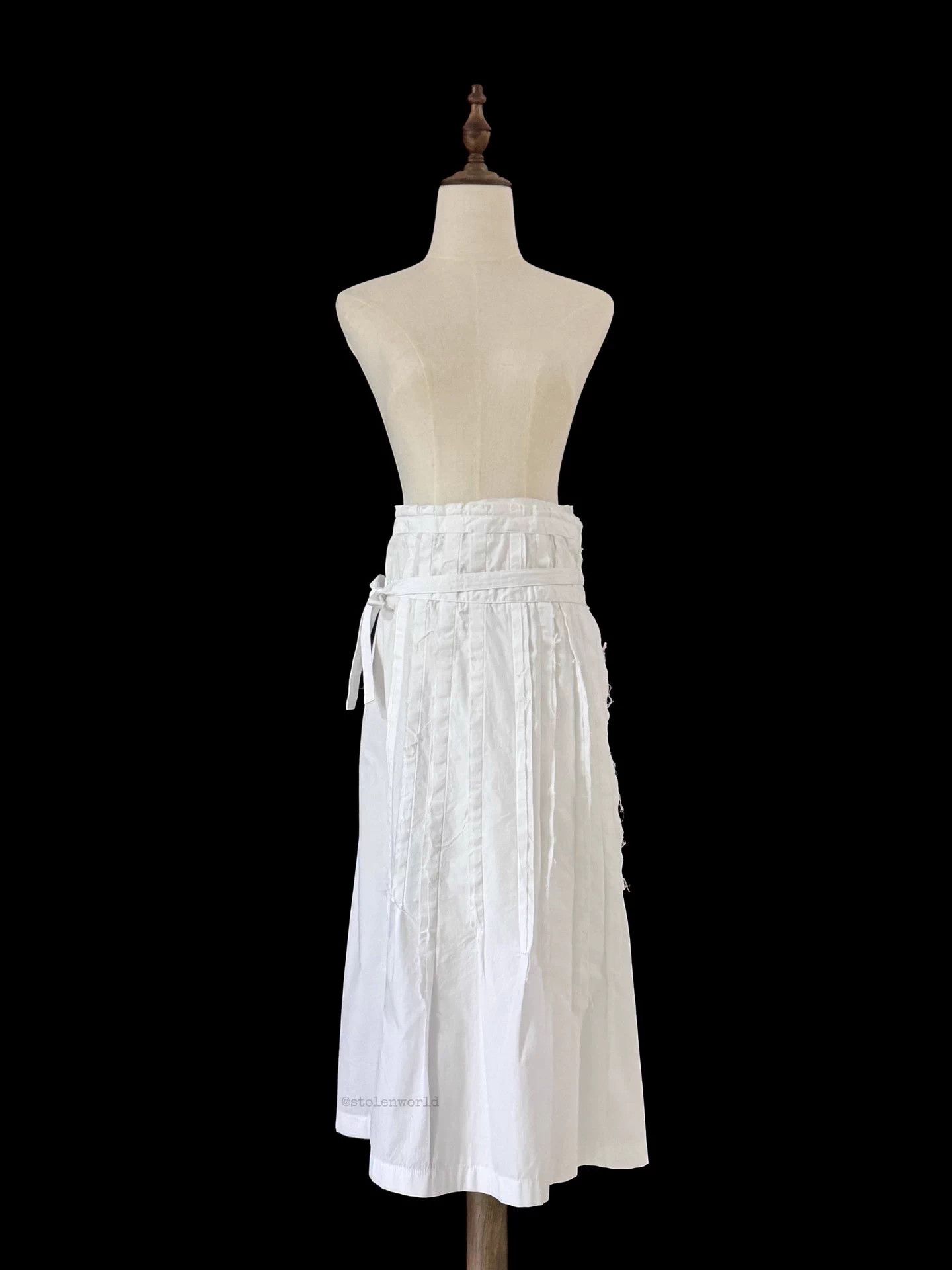 Comme des Garcons Comme des Garçons White Cotton Pleated Tie Wrap Skirt M Size 29" - 5 Thumbnail