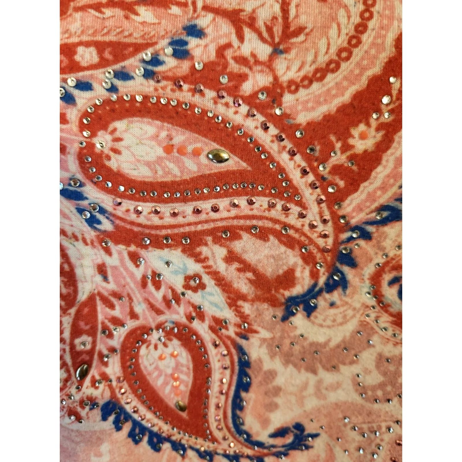 Avenue Avenue Paisley Semi Sheer Studded Casual Top Shirt 18/20 Plus Size Multicolor Short Sleeve Round Neck Size XXL / US 16-18 / IT 52-54 - 2 Thumbnail