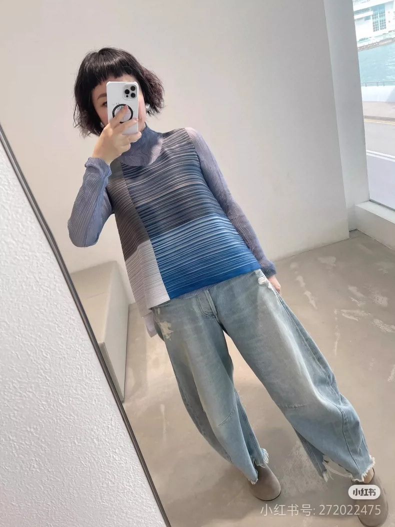 Issey Miyake Issey Miyake size:one size Gray-blue striped spring top Size XS / US 0-2 / IT 36-38 - 3 Thumbnail