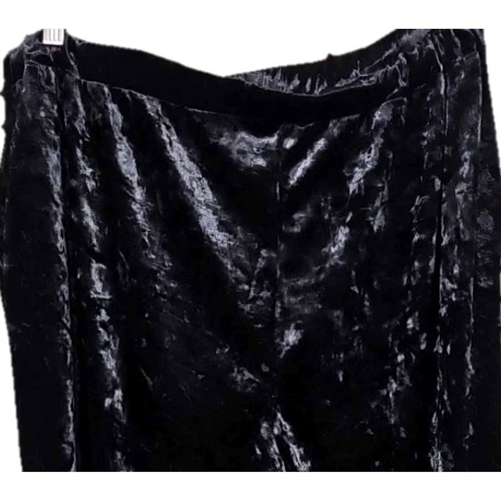 Velvet VINTAGE Black Velvet Feather Trim Bell Bottom Pants 2XL USA Y2K Glam Size 40" / US 18 - 2 Thumbnail