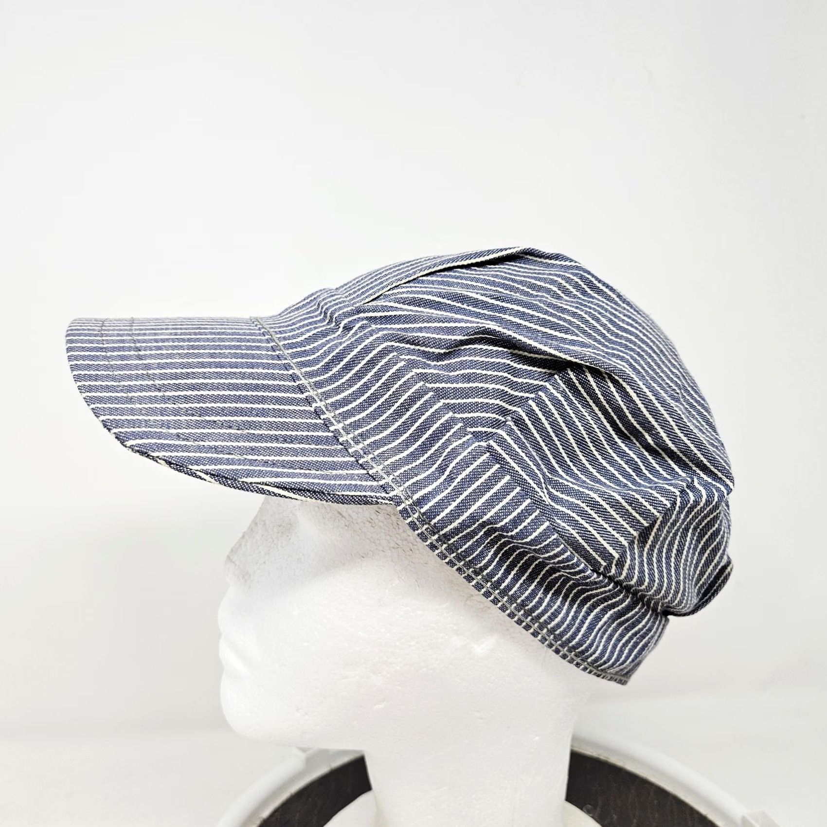 Denime VINTAGE Army Cap Striped Denim Hat 7 1/4 Blue Cotton Men Casual Summer USA Cap Mens Size ONE SIZE - 5 Thumbnail