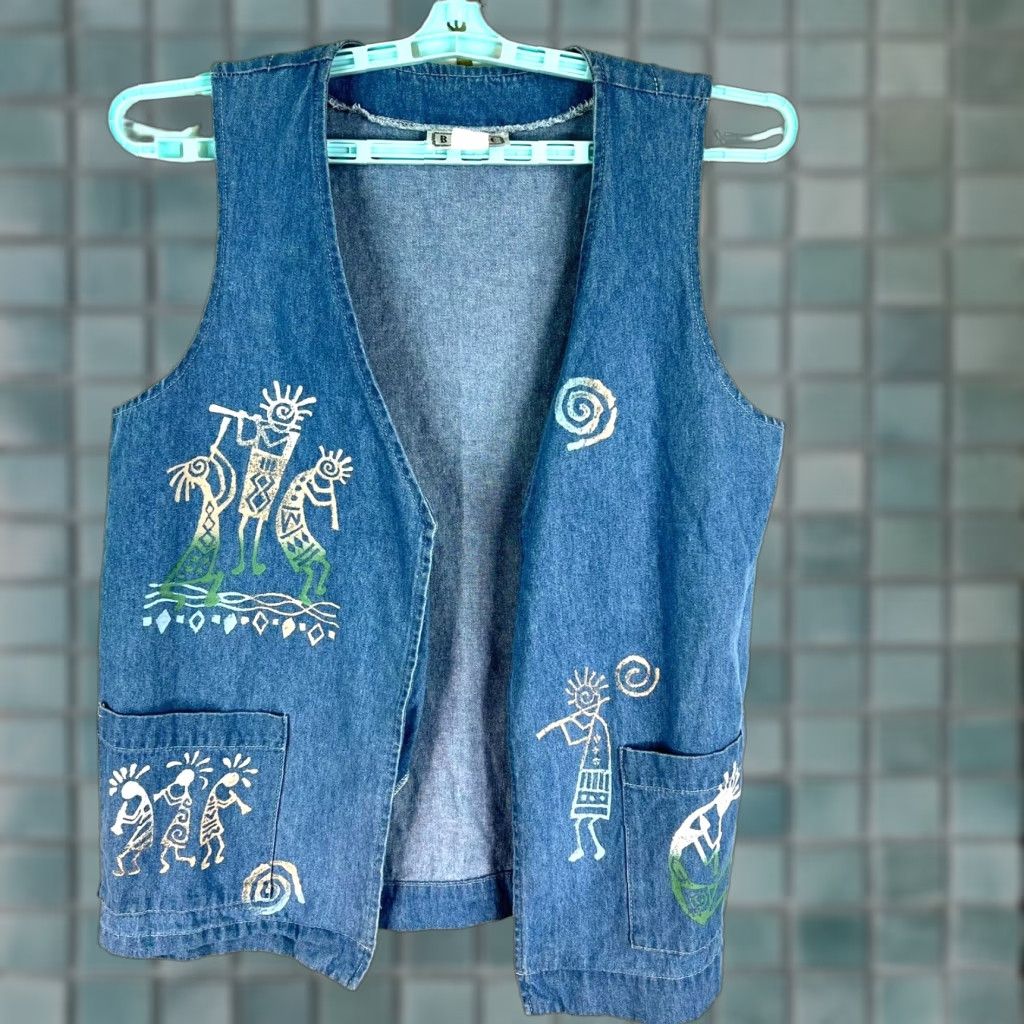 Denime VINTAGE Bridge Southwestern Denim Vest Women S Blue Open Front Size S / US 4 / IT 40 - 1 Thumbnail