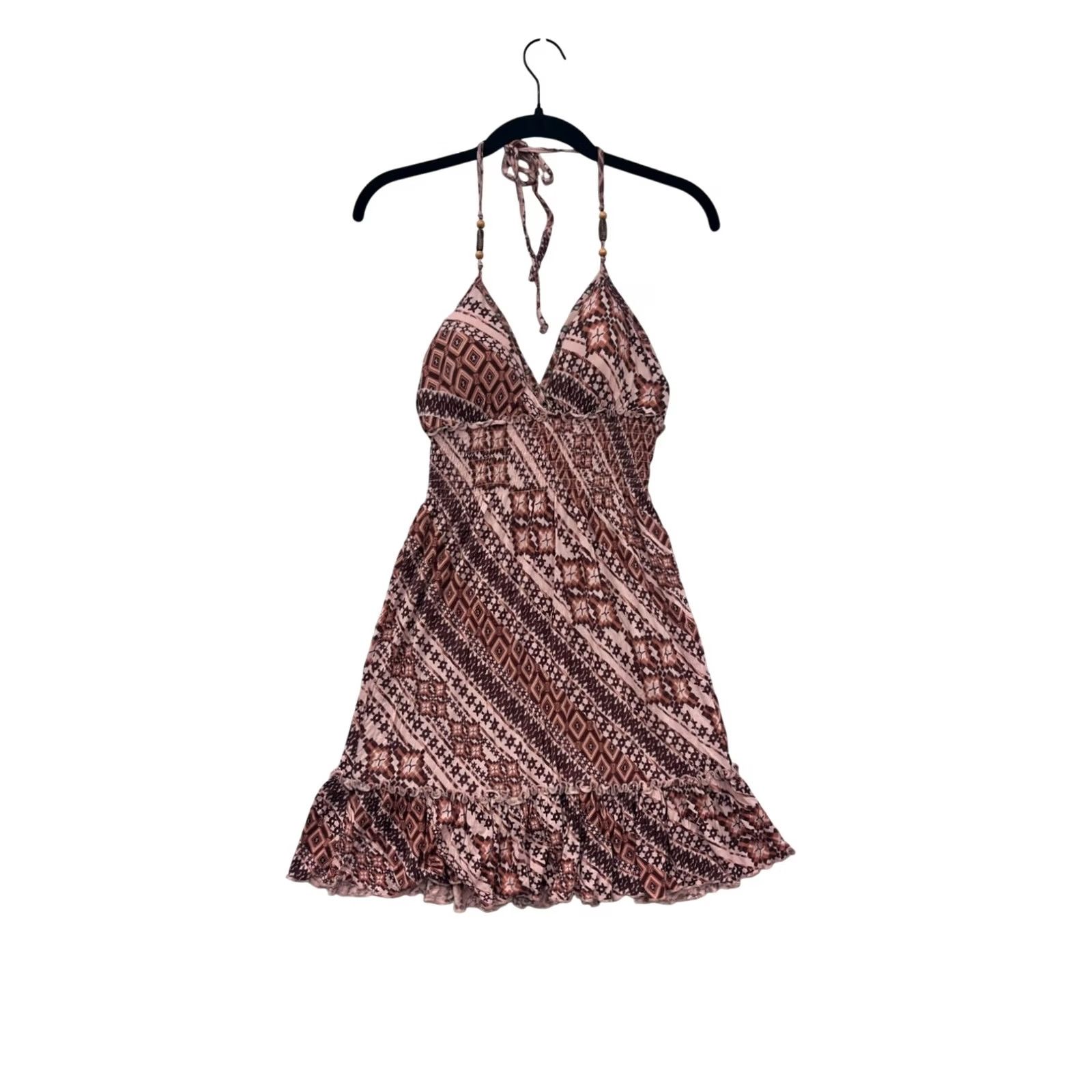 Guess Guess Womens Medium Pink Geometric Print Halter Dress With Ruffle Hem #6687 Size M / US 6-8 / IT 42-44 - 2 Thumbnail