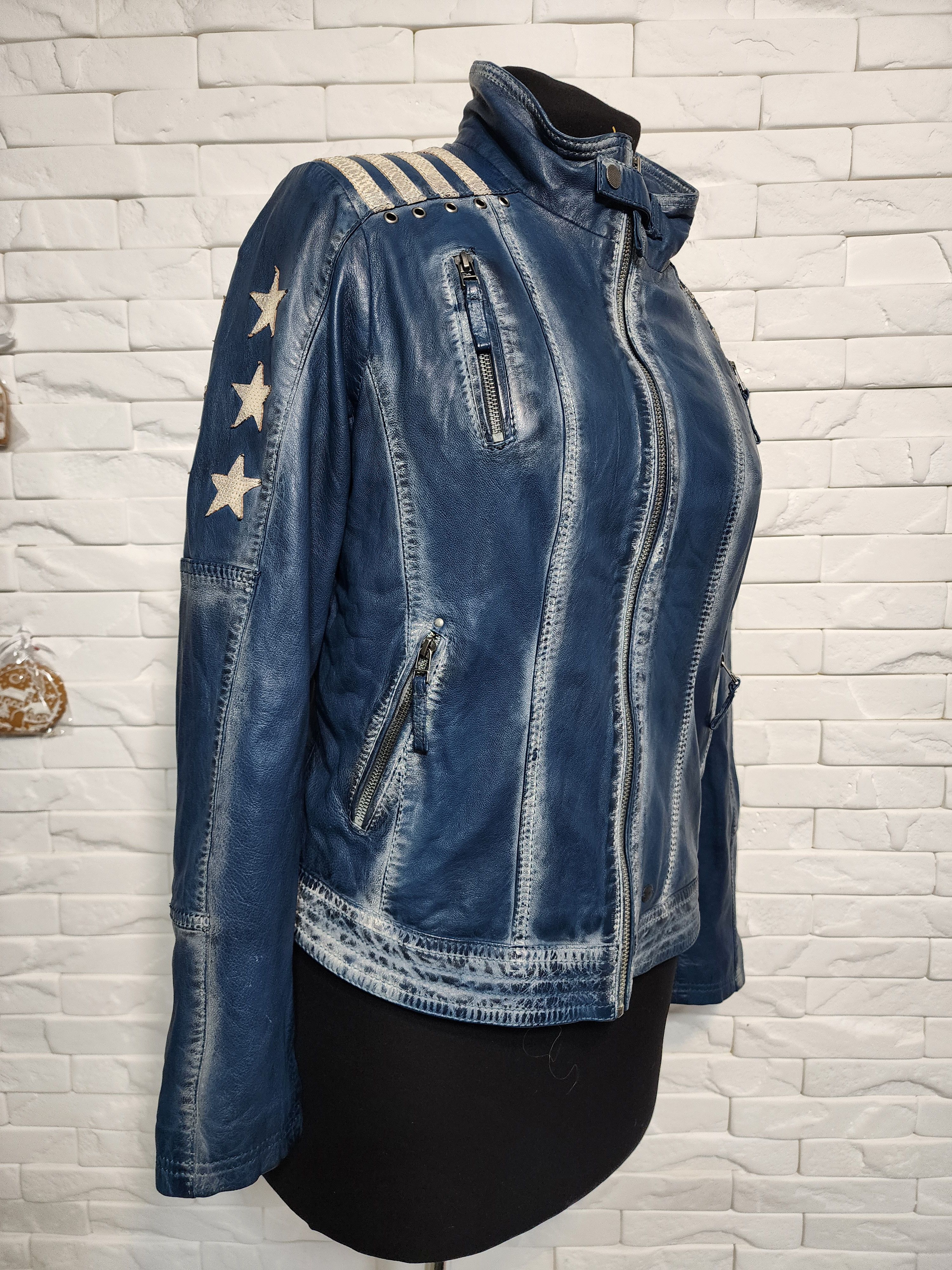 Other Blue Leather Jacket, Metal Zipper, Women's Size Size L / US 10 / IT 46 - 2 Thumbnail