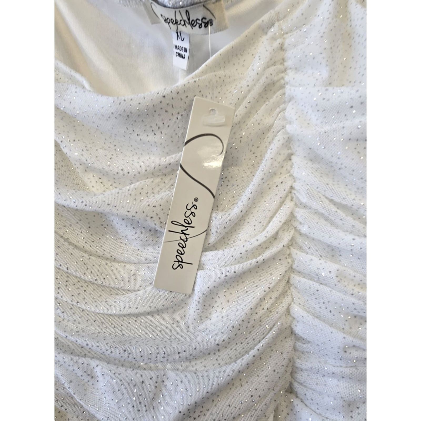 Vintage NWTSpeechless Women’s Short Sleeve Ruched Bodycon Dress - White - XL - Speechless - Party/Cocktail - Solid - Dress - Womens - Satin/Stretch? Size 40" / US 18 - 4 Thumbnail
