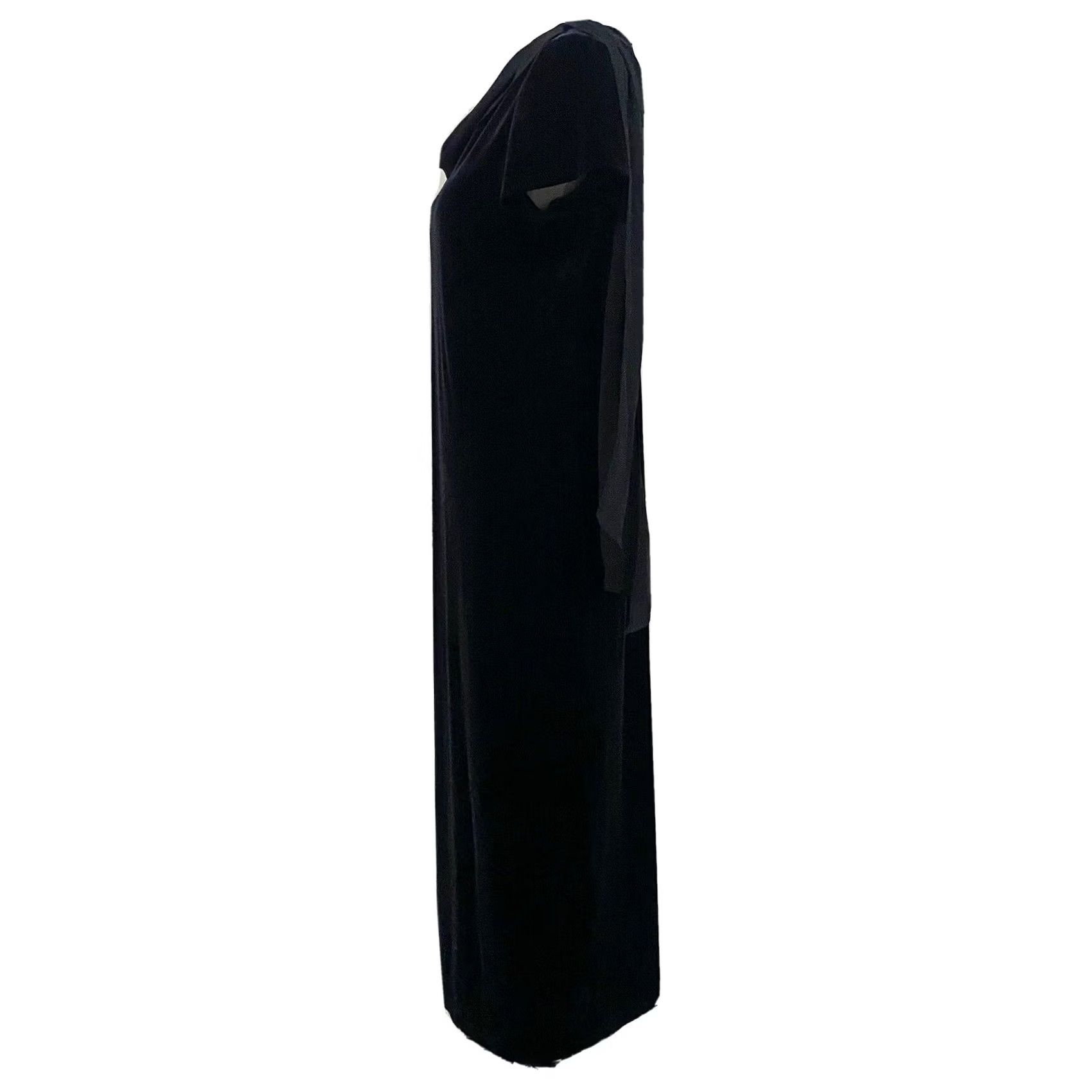 Velvet VINTAGE Social Circles Dress Black Velvet Long Maxi Short Sleeve Chiffon Sz 10 Women Size 32" / US 10 / IT 46 - 5 Thumbnail