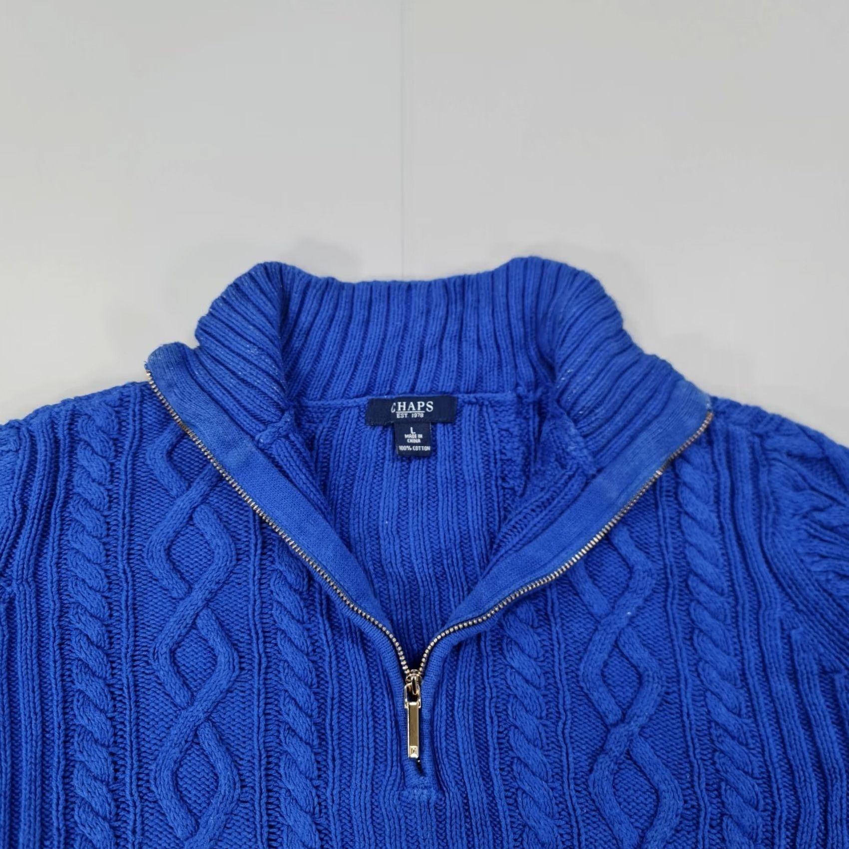 Chaps CHAPS Jumper Blue Large Cable Knit Cotton Half Zip Mock Neck Womens L Pullover City Style Mens Womens Girls Size L / US 10 / IT 46 - 2 Thumbnail