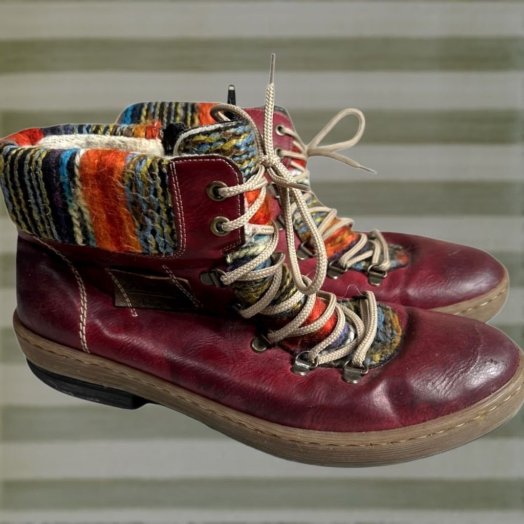 Rieker Rieker Felicitas Ankle Boots Red Sherpa Lined Side Zip Lace Up Womens 42 Boots Size US 11 / IT 41 - 1 Thumbnail