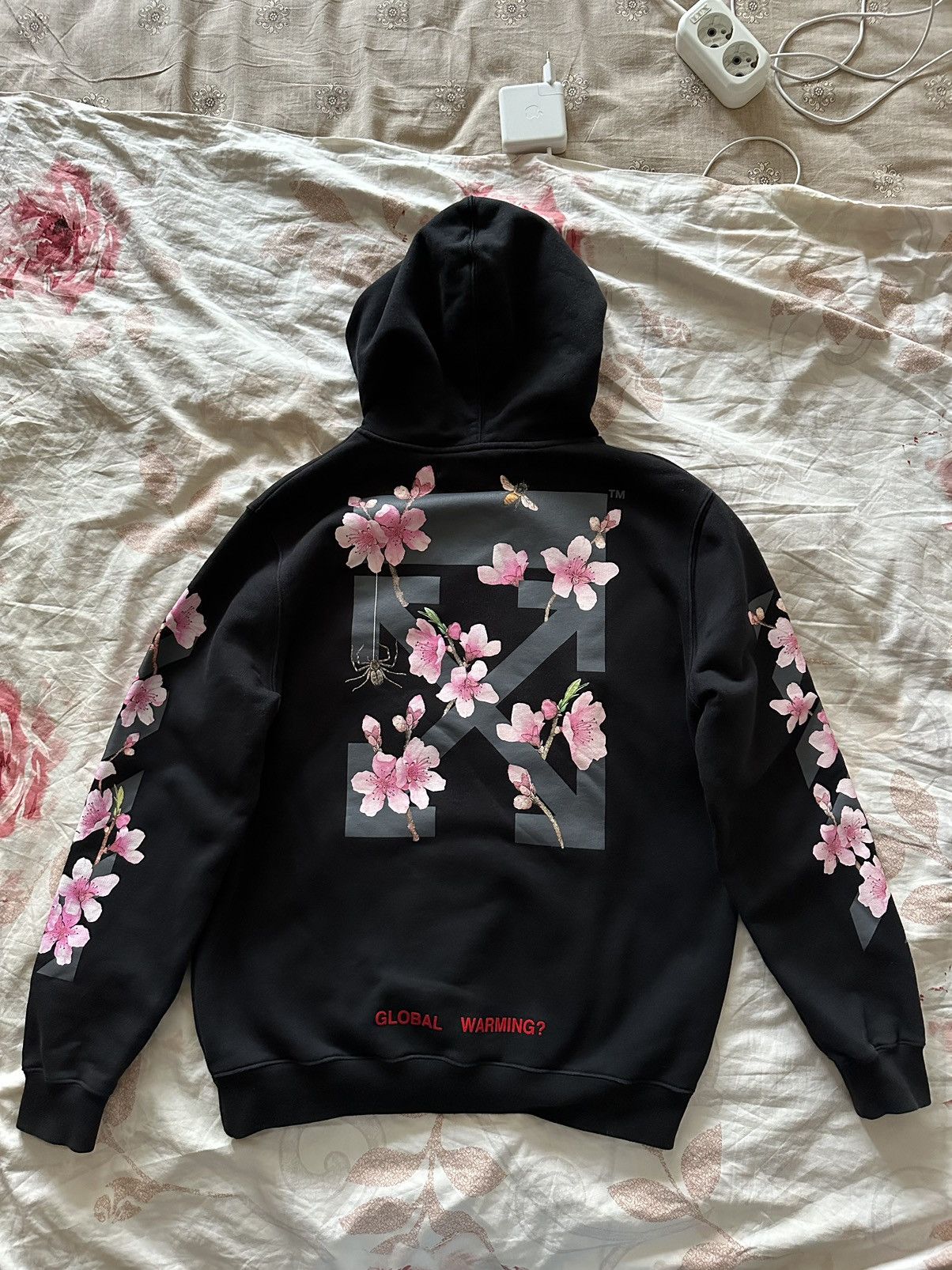 image of Off White Off-White Cherry Blossom Hoodie in Black, Men's (Size Small)