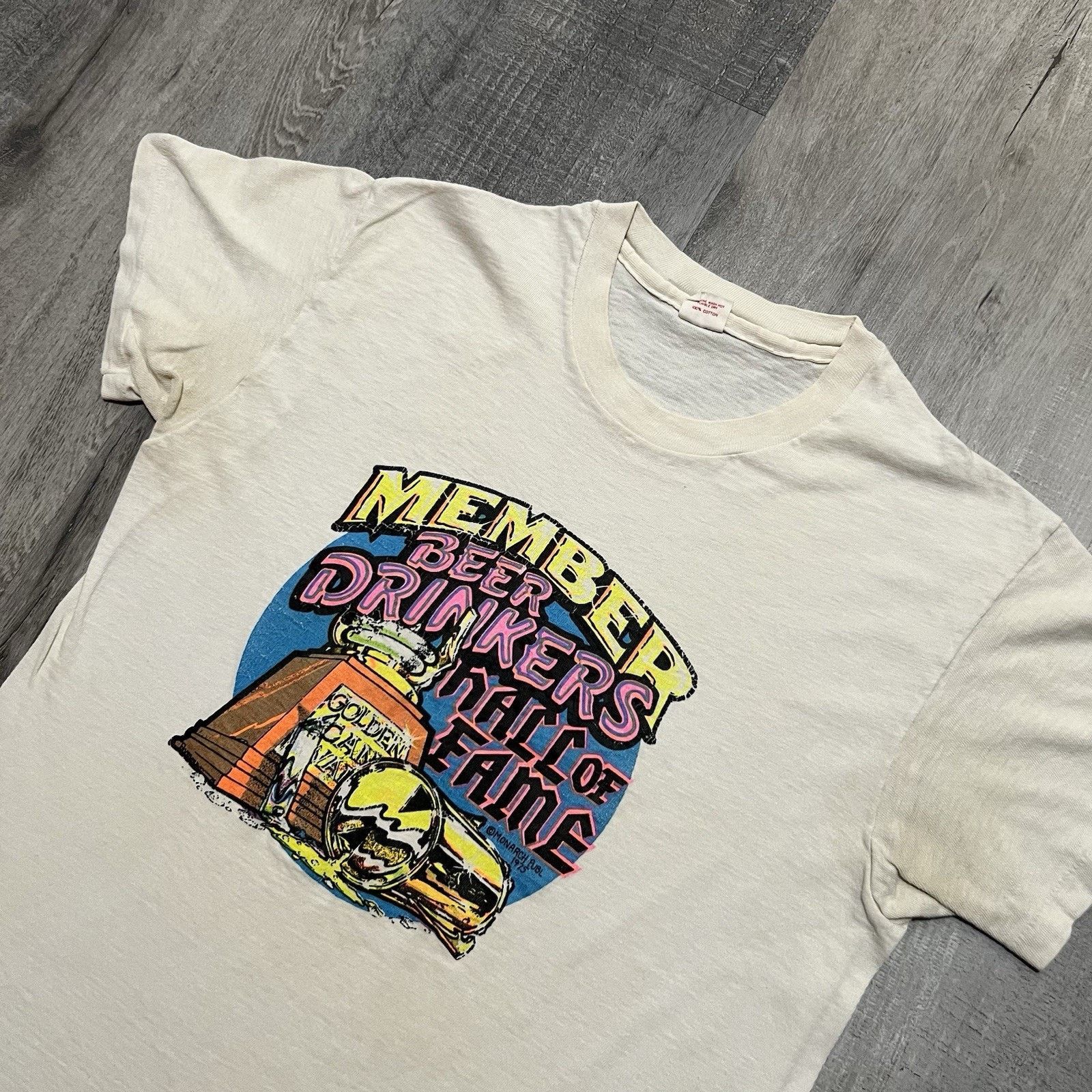 Hanes VTG 1970s Beer Drinkers Hall Of Fame T Shirt White 1975 Mens Size US M / EU 48-50 / 2 - 4 Thumbnail