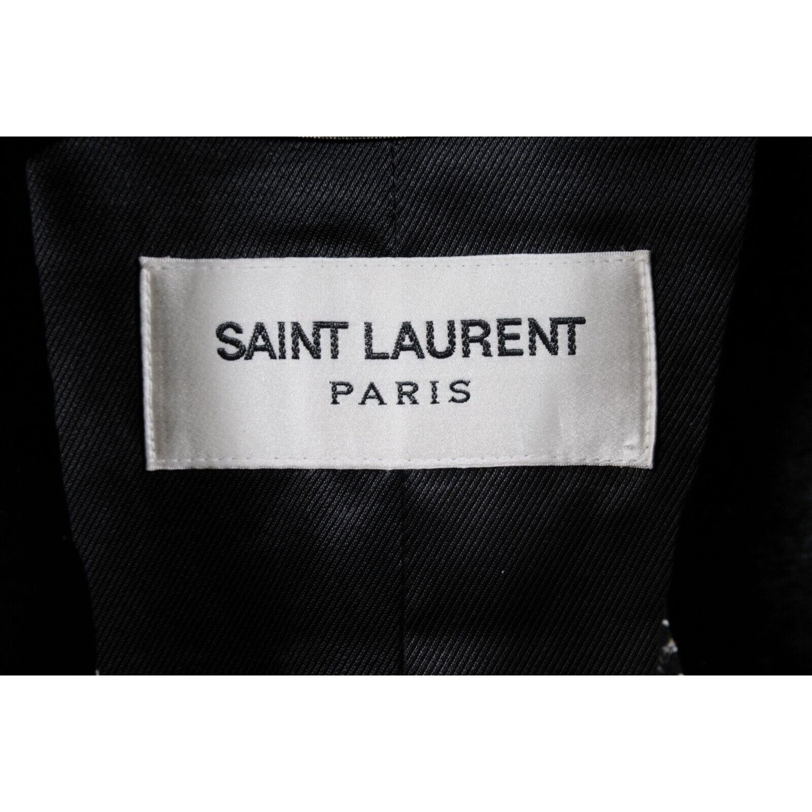 Saint Laurent Paris Single Breasted Sequin Overcoat Silver Black Coat Size US L / EU 52-54 / 3 - 6 Thumbnail