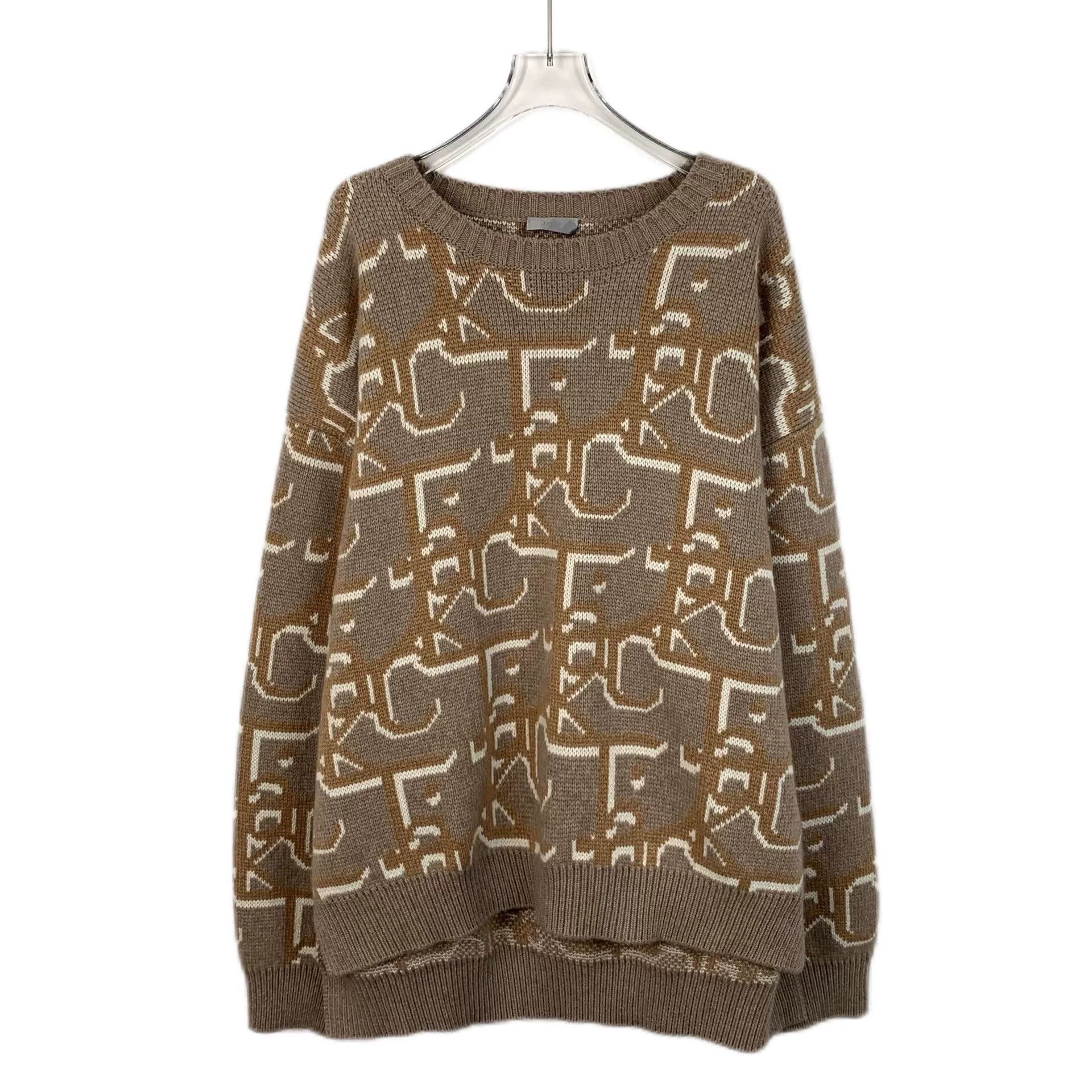 Dior brown logo printed cashmere knit sweater Size US XL / EU 56 / 4 - 1 Thumbnail