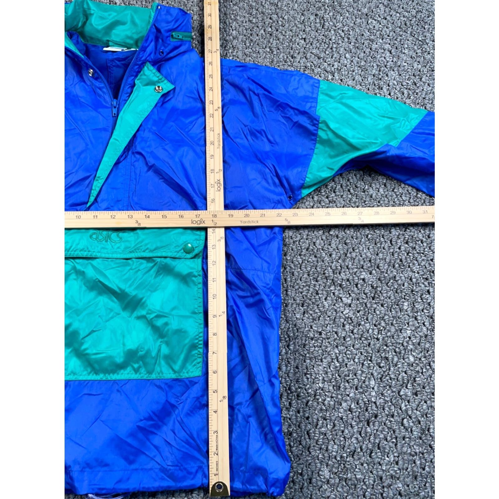 Asics VINTAGE ASICS 90s Windbreaker Jacket Adult Medium Blue Green Geometric Hooded Mens Size US M / EU 48-50 / 2 - 4 Thumbnail
