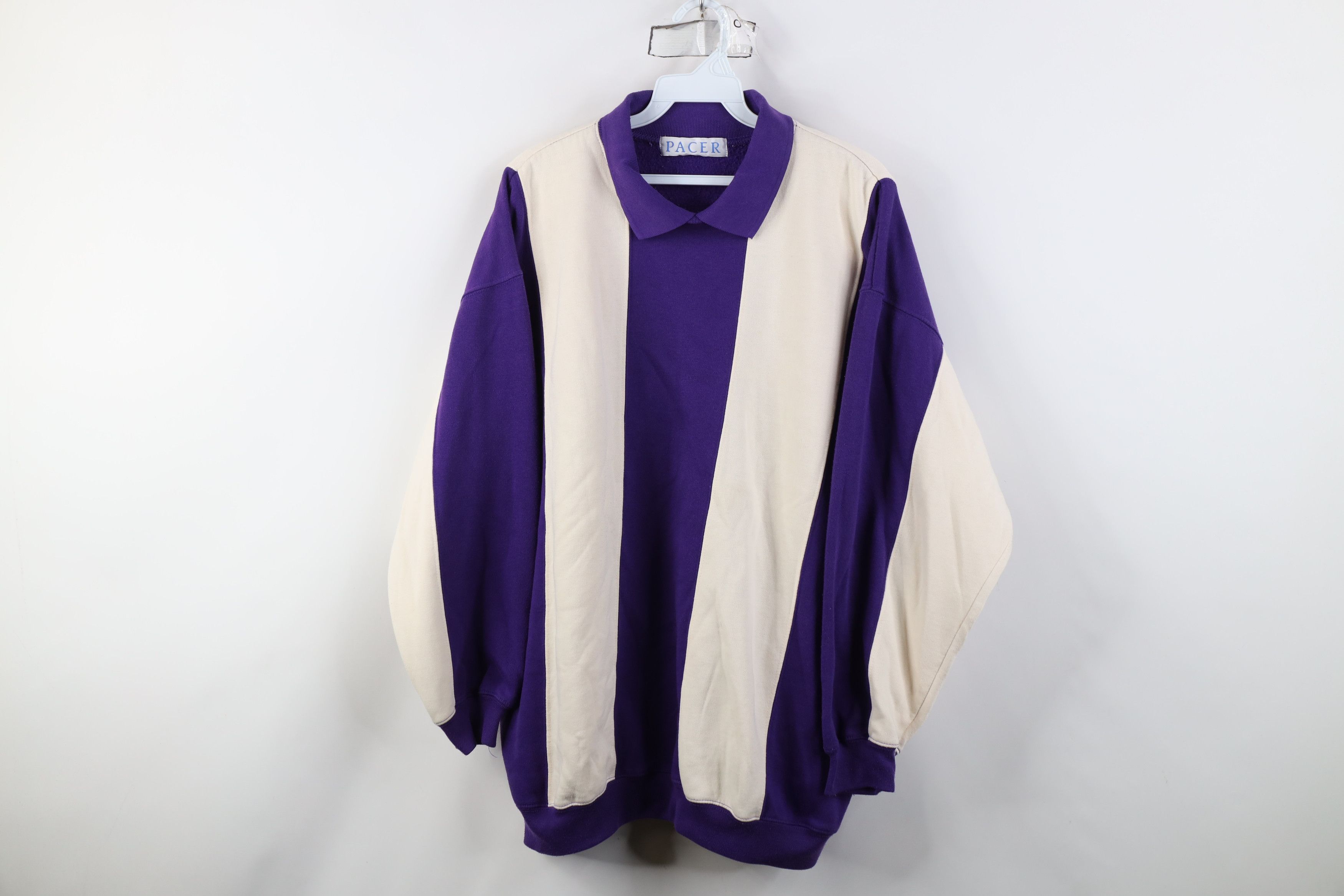 Vintage Vintage 90s Streetwear Block Striped Collared Sweatshirt Size L / US 10 / IT 46 - 1 Thumbnail