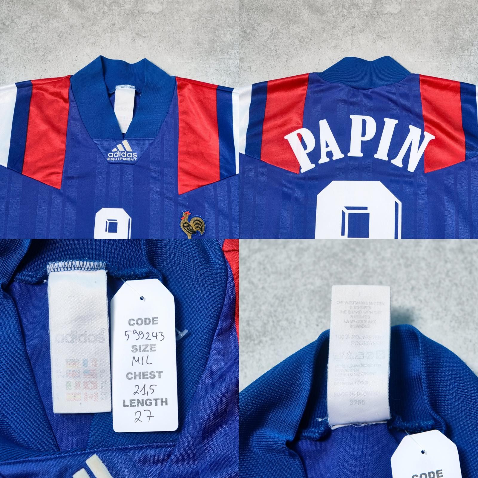 Adidas 1992/94 France Home Shirt Adidas Papin (S/M) Size US S / EU 44-46 / 1 - 5 Thumbnail