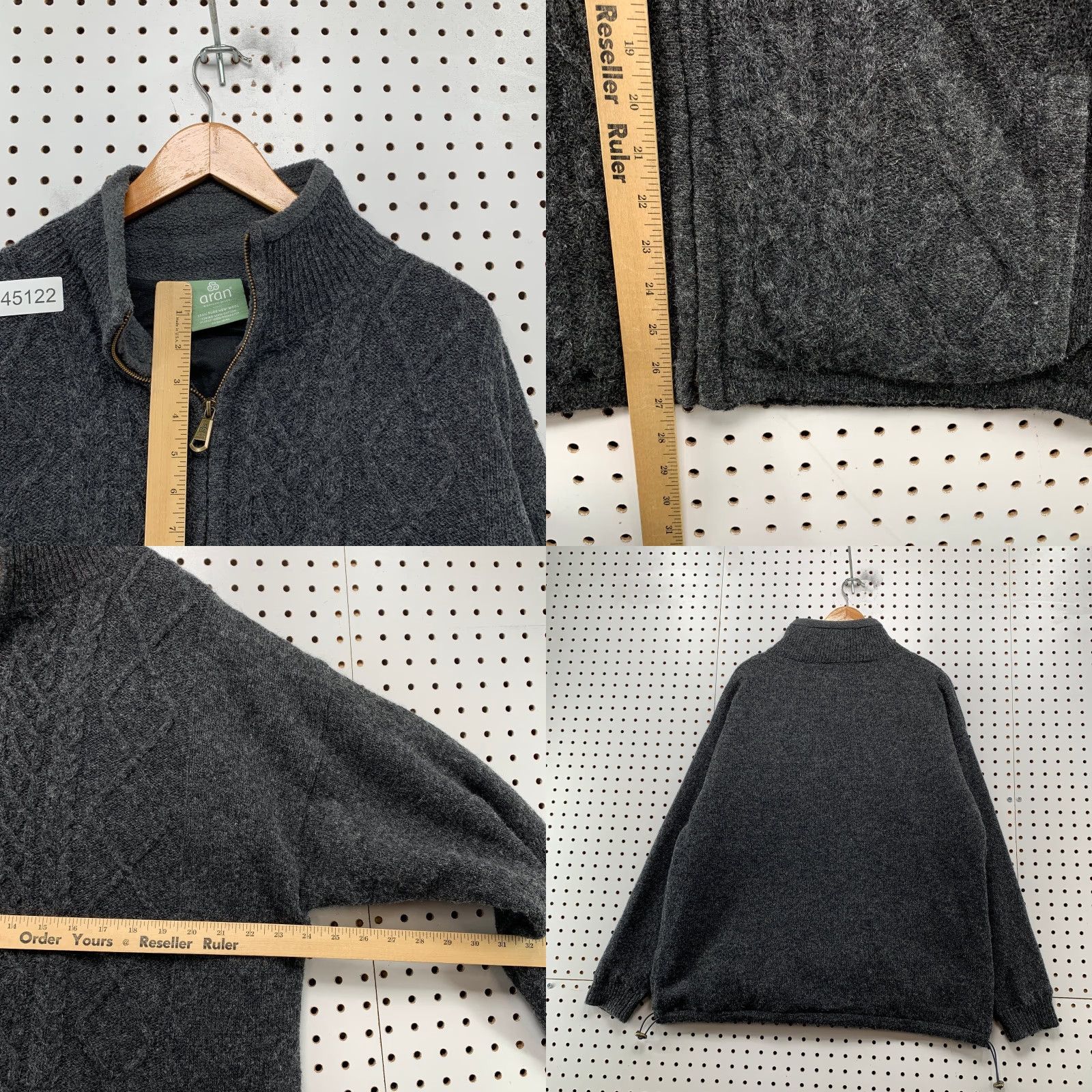 Vintage VINTAGE ARAN Sweater Wool Cardigan L Large Gray Aran Crafts Mens Wool Zip Jacket IRISH Fisherman Knit Crew Neck Cable Knit Winter Fall Spring Casual Size US L / EU 52-54 / 3 - 8 Thumbnail
