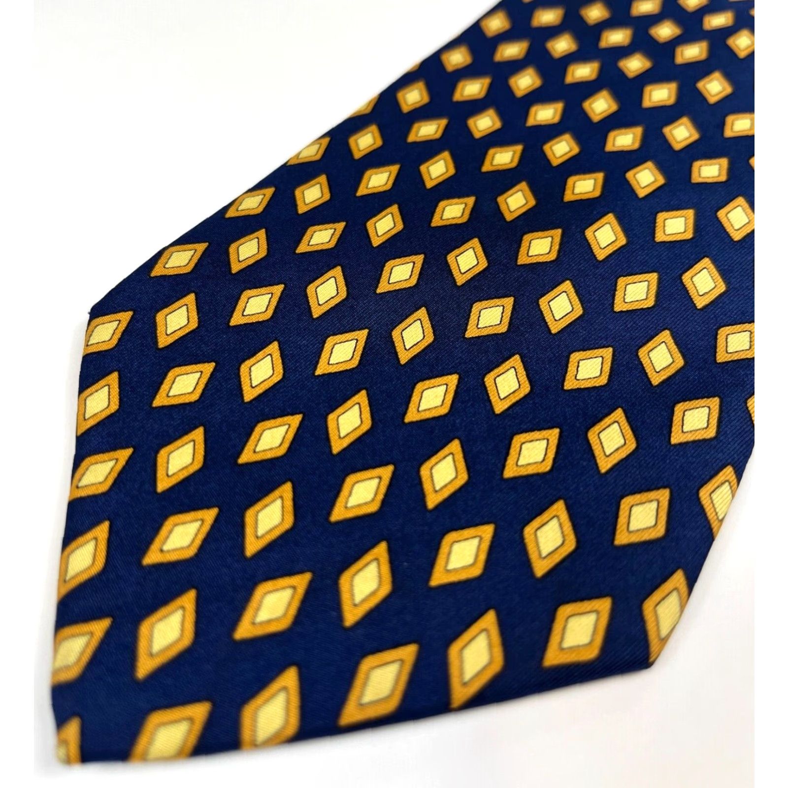 Brooks Brothers Brooks Brothers Makers Men's Luxury Silk Tie Geometric Navy Yellow 57.25" 3.75" Made in USA Colored Geometric Pattern Tie Mens Silk Old Navy? Size ONE SIZE - 5 Thumbnail