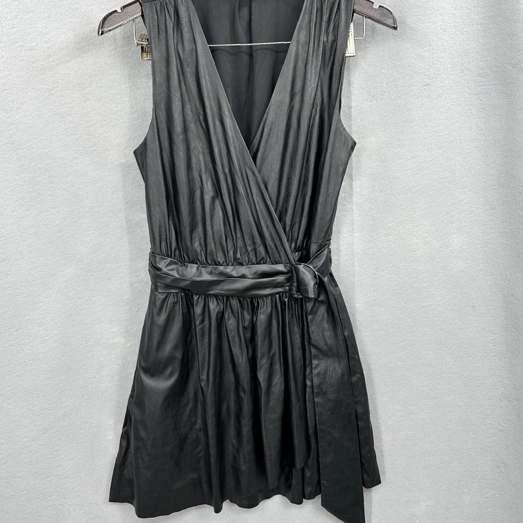 Ramy Brook Ramy Brook Dress Women's 2 Black Sleeveless Lily Faux Leather Wrap Mini Luxury Dress Size XS / US 0-2 / IT 36-38 - 2 Thumbnail