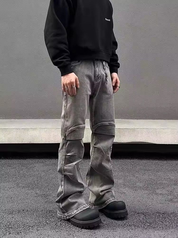 Japanese Brand × Vintage Ropa Y2K Streetwear Vintage Grey Pleated Flare Jeans Pants Size US 33 - 3 Thumbnail