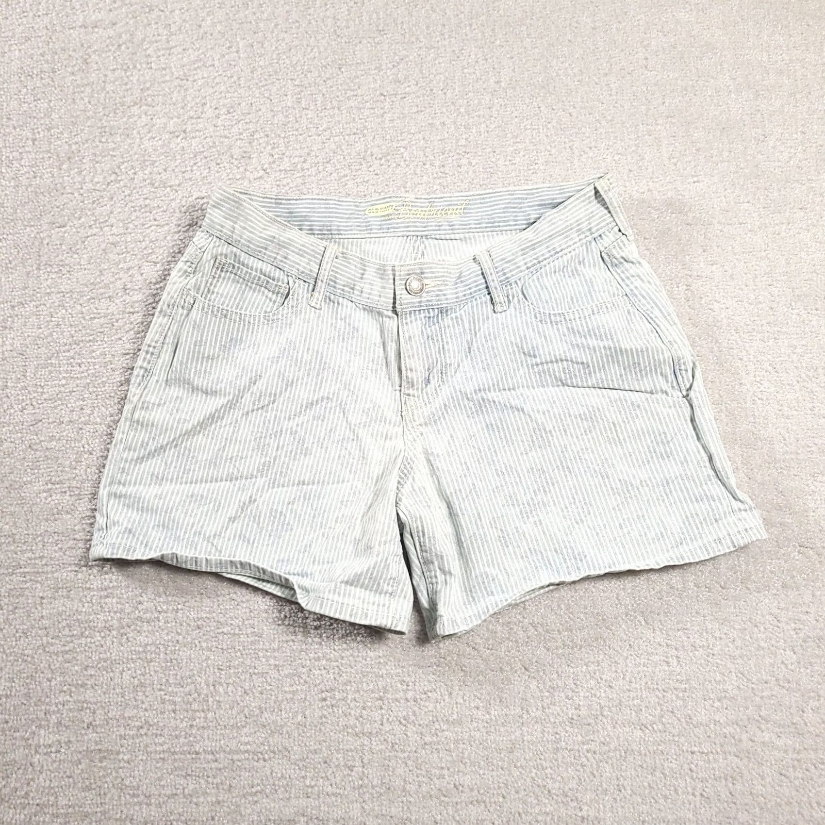Old Navy Old Navy Boyfriend Fit Blue White Stripe Floral Jean Shorts Sz 2 Size 26" / US 2 / IT 38 - 2 Thumbnail