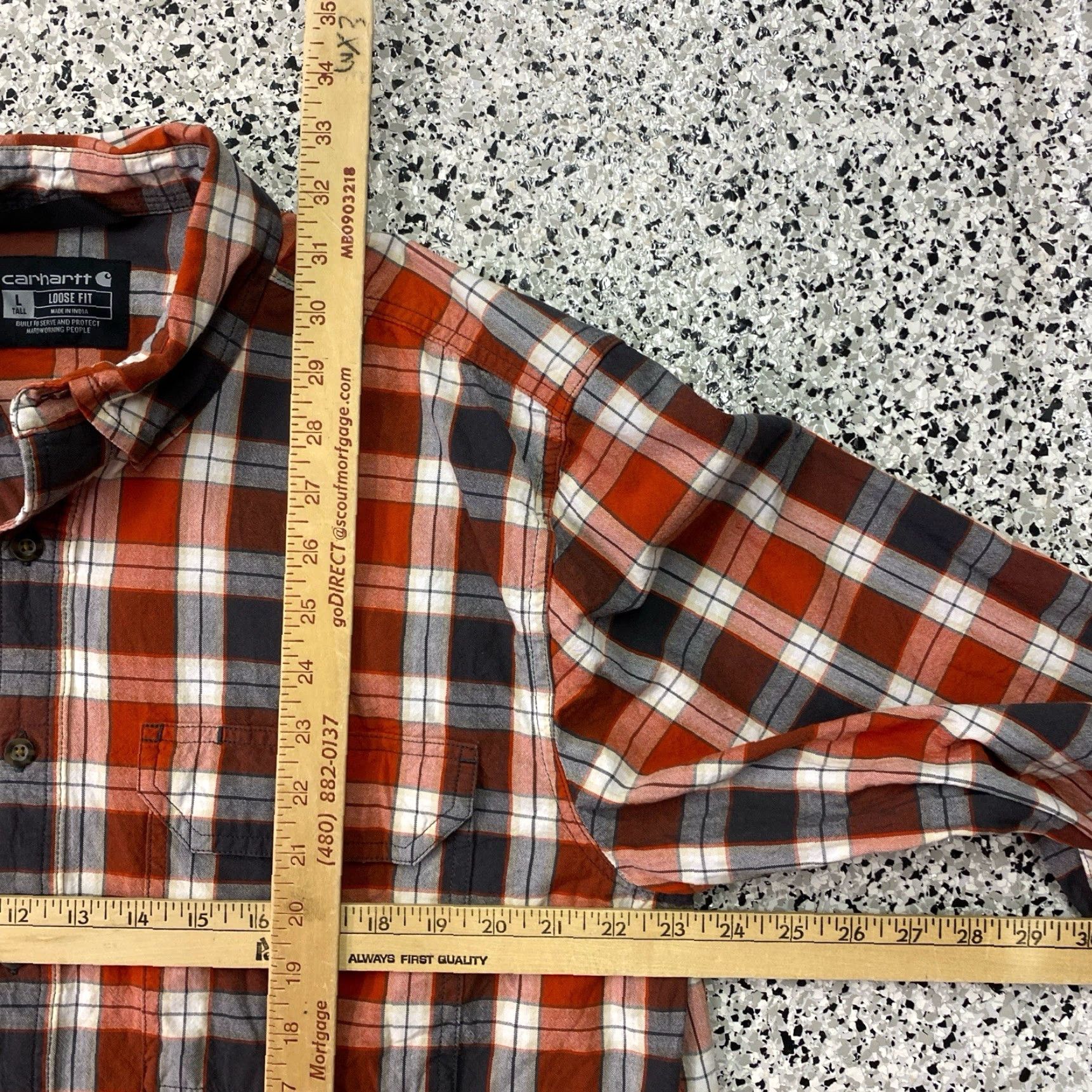 Carhartt Carhartt Shirt Mens Large Tall Orange Gray Plaid Button Up Loose Fit Workwear Size US L / EU 52-54 / 3 - 3 Thumbnail