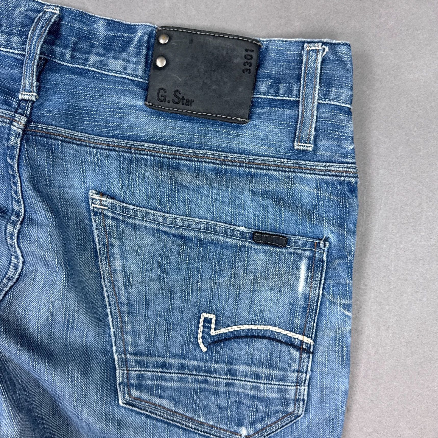 G-Star G Star Raw Jeans Mens 34x32 Blue Coder Button Fly Faded Distressed Denim 5-Pocket Straight Regular Jeans Mens XS? Size US 33 - 6 Thumbnail
