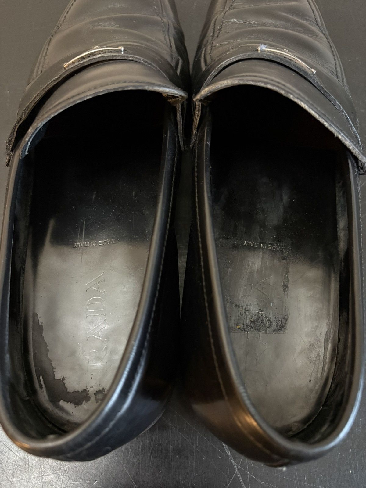 Prada Prada Saffiano Triangle Brushed Leather Loafer Black Silver Size US 9 / EU 42 - 7 Thumbnail