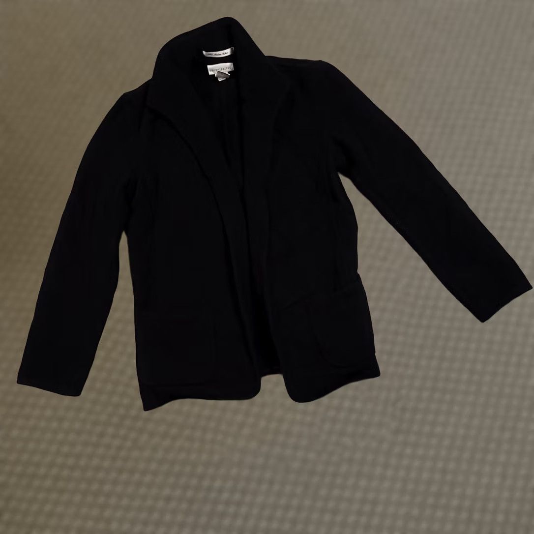 Vintage Pursuits Ltd Career Wool Open Front Blazer Jacket Women's 8 Black Pockets Collar Blazer Size M / US 6-8 / IT 42-44 - 1 Thumbnail