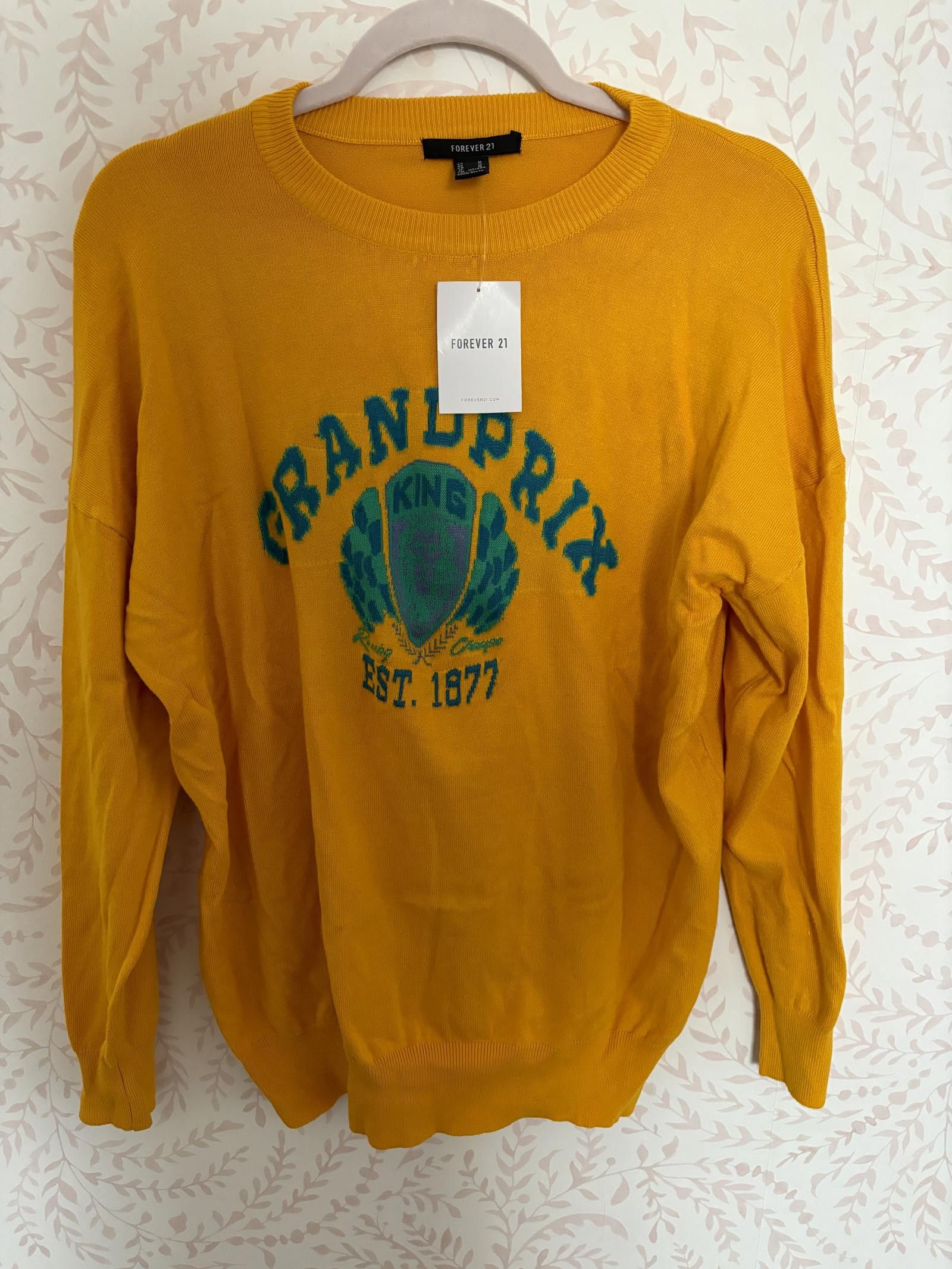 Forever 21 NWT Forever 21 Grand Prix Graphic Sweater - Mustard Yellow Size M / US 6-8 / IT 42-44 - 1 Thumbnail