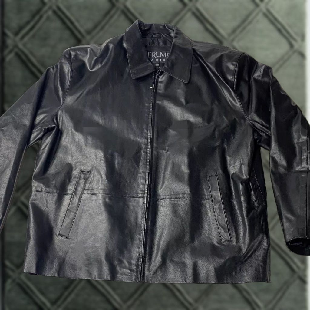 VINTAGE Lambskin Leather Jacket Donald Trump Marina Brand RARE Large L Black Motorcycle/Biker Mens Women