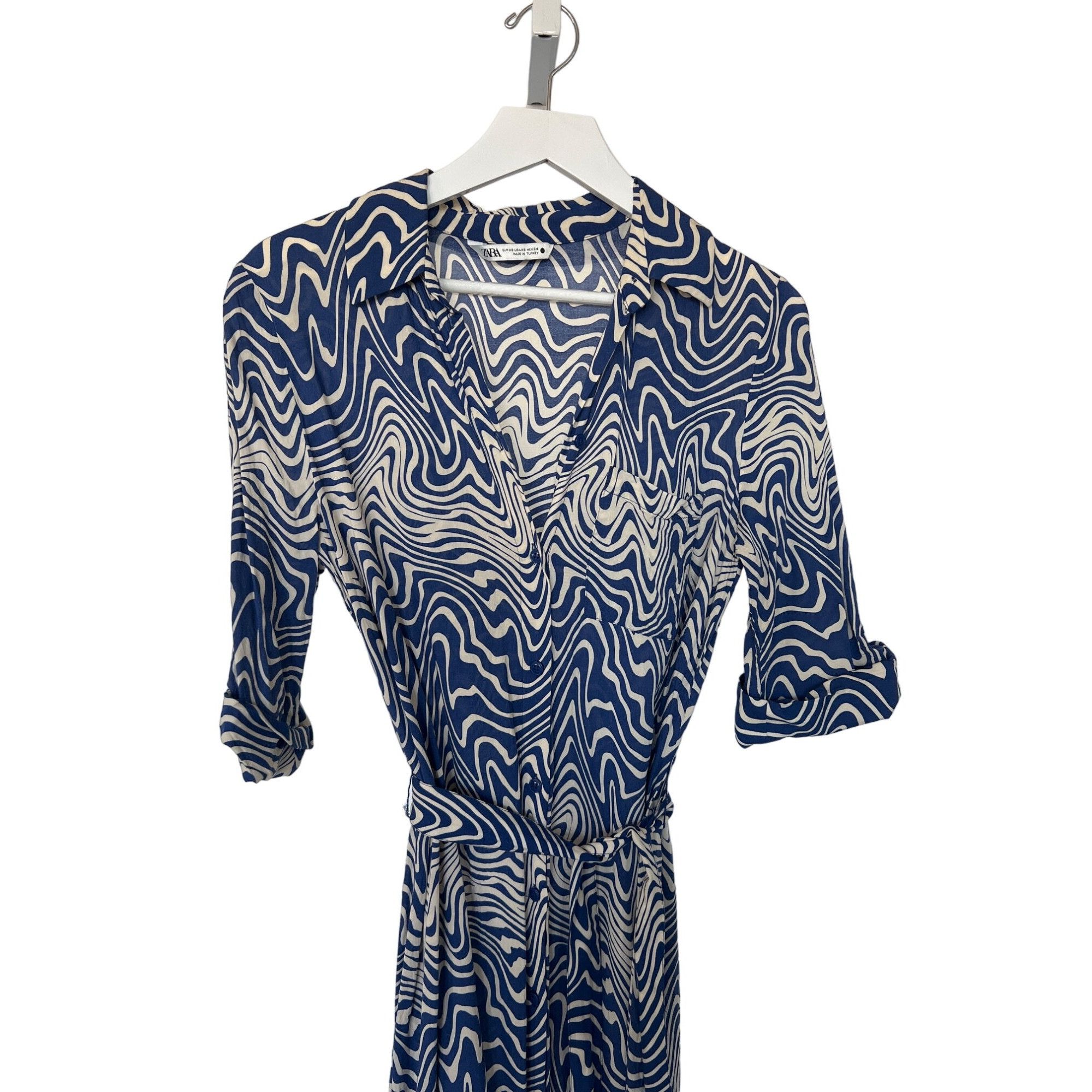 Zara Navy & Ivory Belted Dress