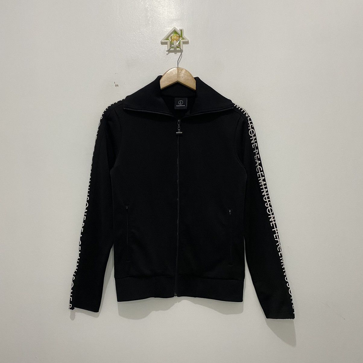 image of Peaceminusone G Dragon Taped Logo Track Jacket in Black, Women's (Size Medium)