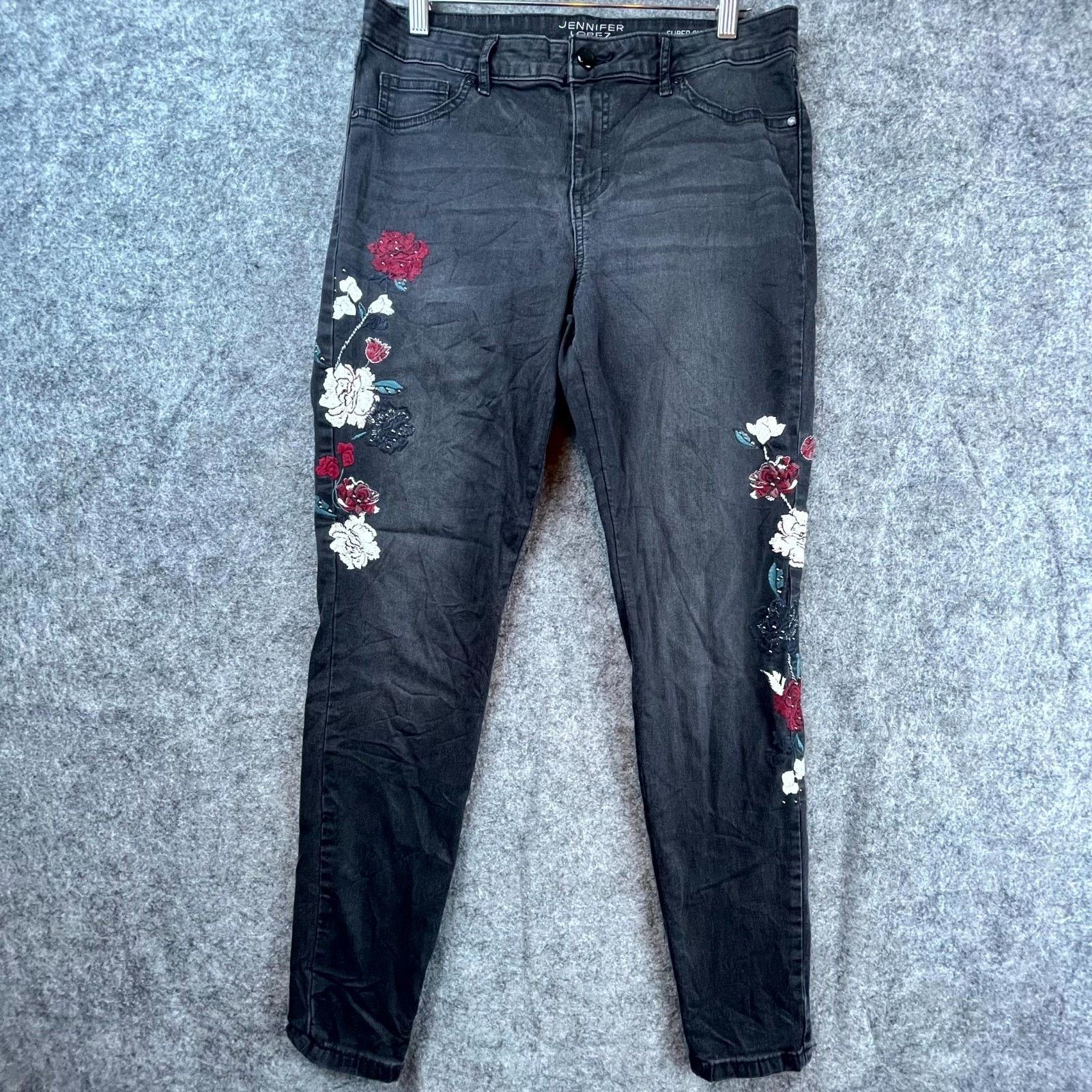 Jennifer Lopez Jennifer Lopez Super Skinny Jeans Womens 12 Black Floral Y2K Size 34" / US 12 / IT 48 - 1 Thumbnail