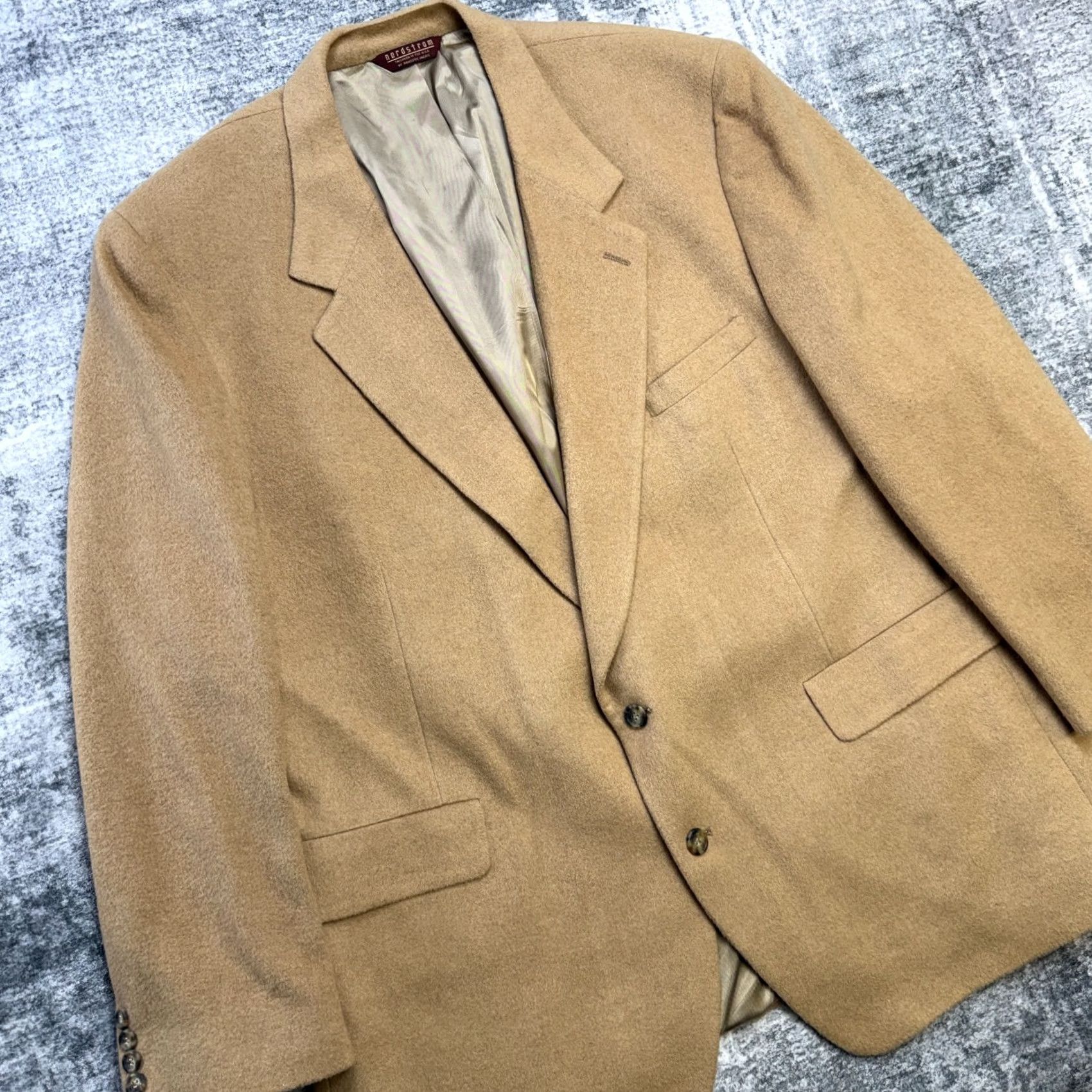 Nordstrom VTG Nordstrom Camel Hair Blazer Jacket Men's 50L Beige Solid Single-Breasted 2-Button Notch Lapel Old Money Academia Coat/Blazer Mens Size 50R - 2 Thumbnail