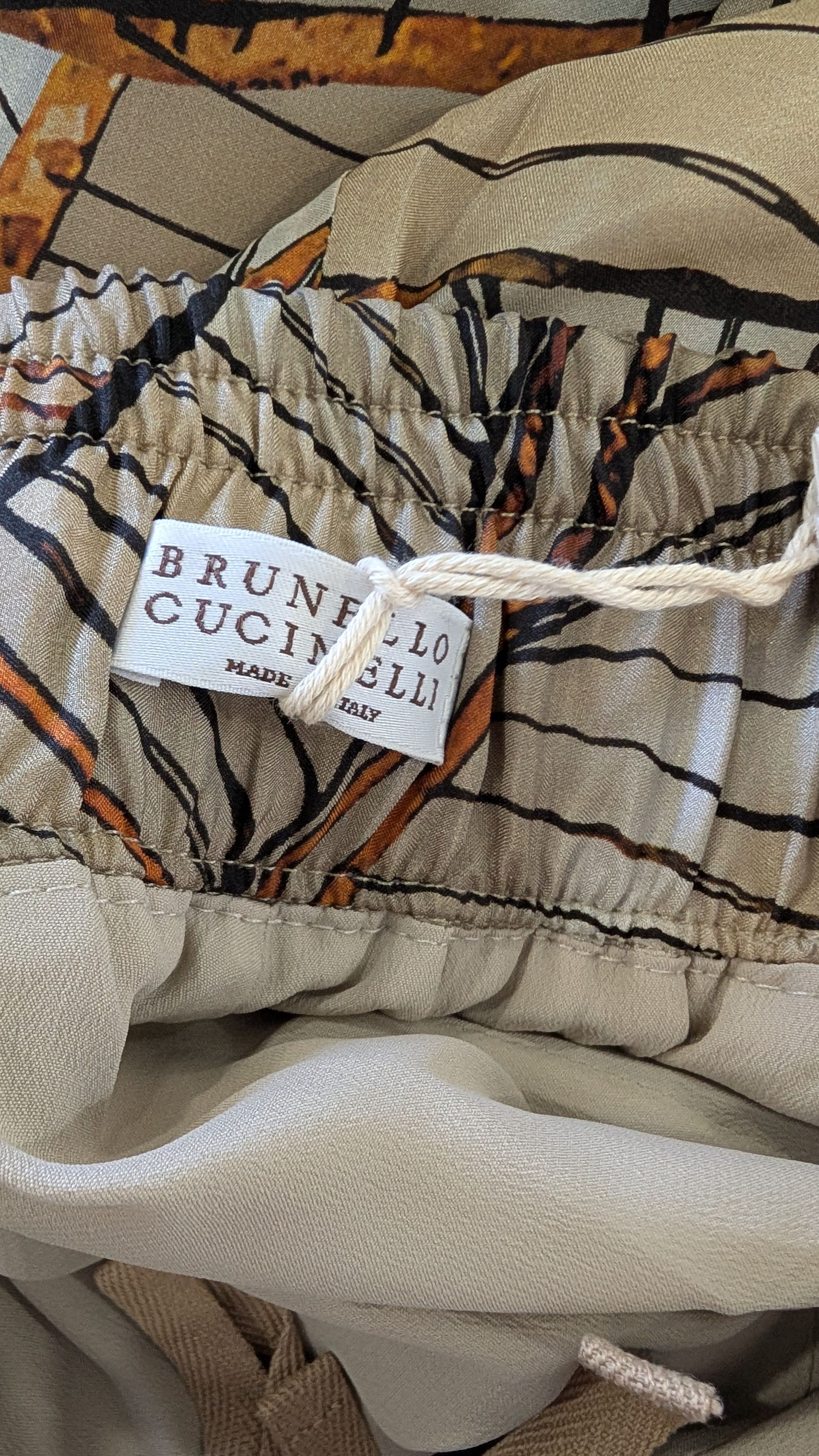 Brunello Cucinelli Brunello Cucinelli Silk Wide Leg Leaf Print Beige Size 2 Size 26" / US 2 / IT 38 - 6 Thumbnail