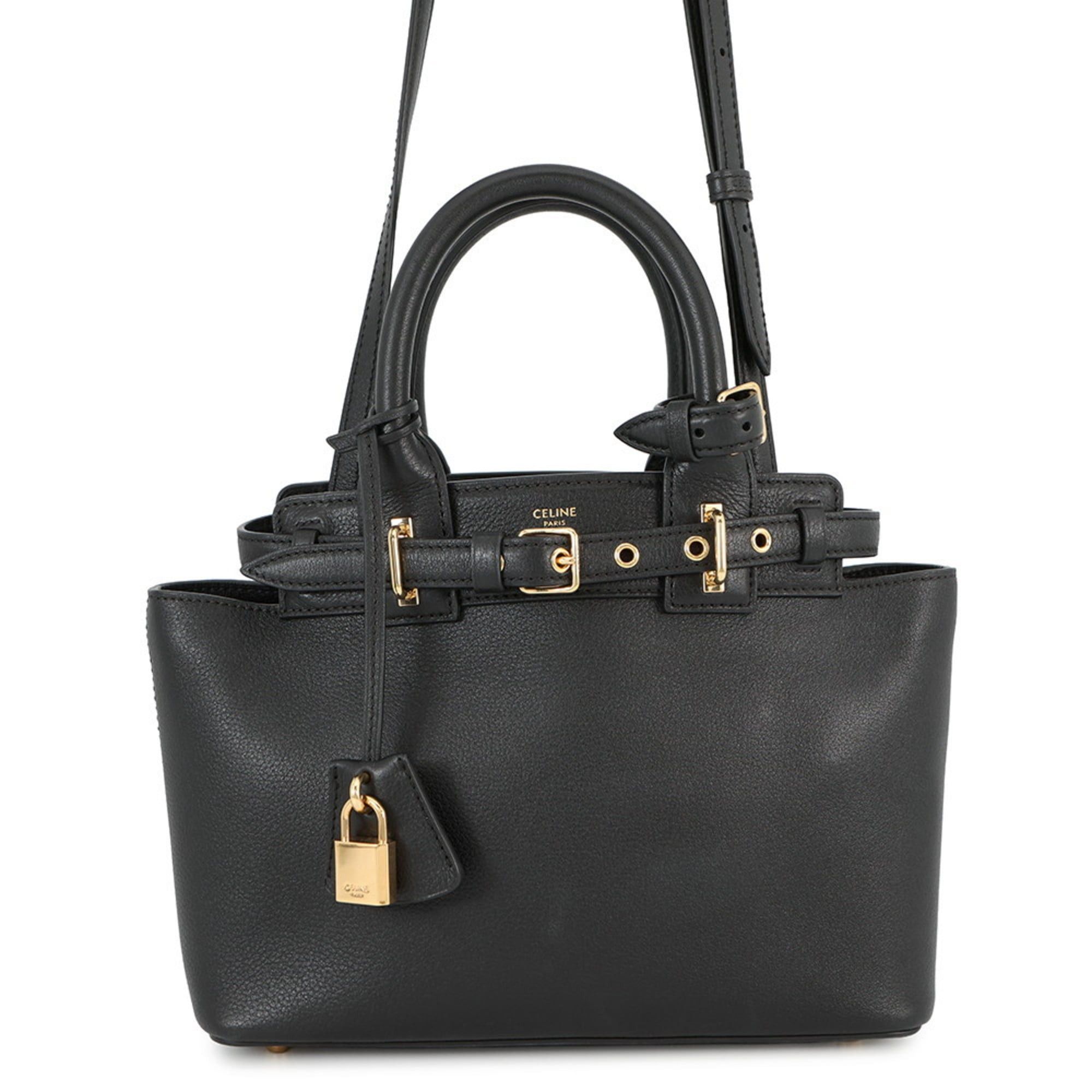 Celine Teen Conti Leather Handbag 114543 Celine 2-Way Shoulder Bag Black, Women's