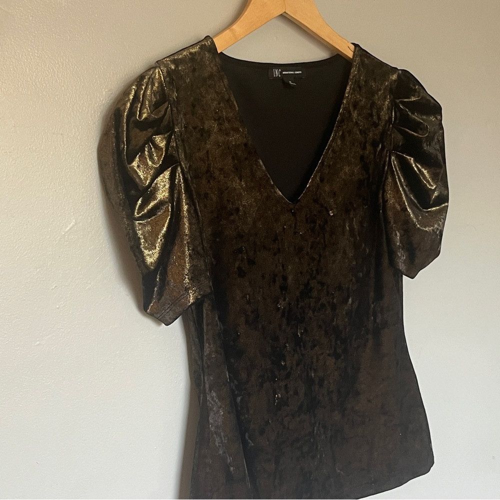 Designer INC International Women's Velvet Top Gold Black Medium Size M / US 6-8 / IT 42-44 - 3 Thumbnail