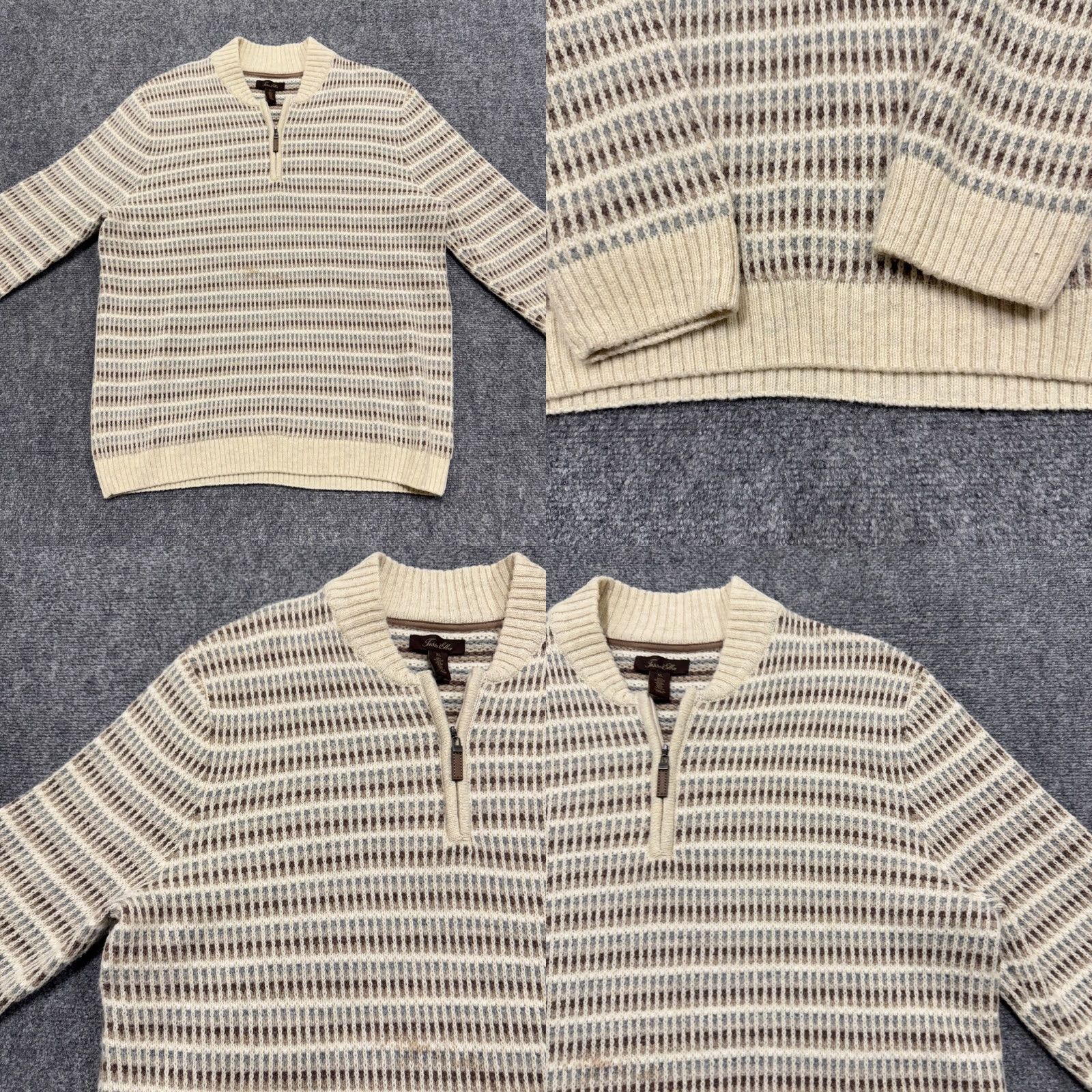 Tasso Elba Tasso Elba Sweater Shirt XL Mens Pullover Multicolor Knitted Quarter Zip Striped Elbow Patch Cotton Acrylic Size US XL / EU 56 / 4 - 8 Thumbnail