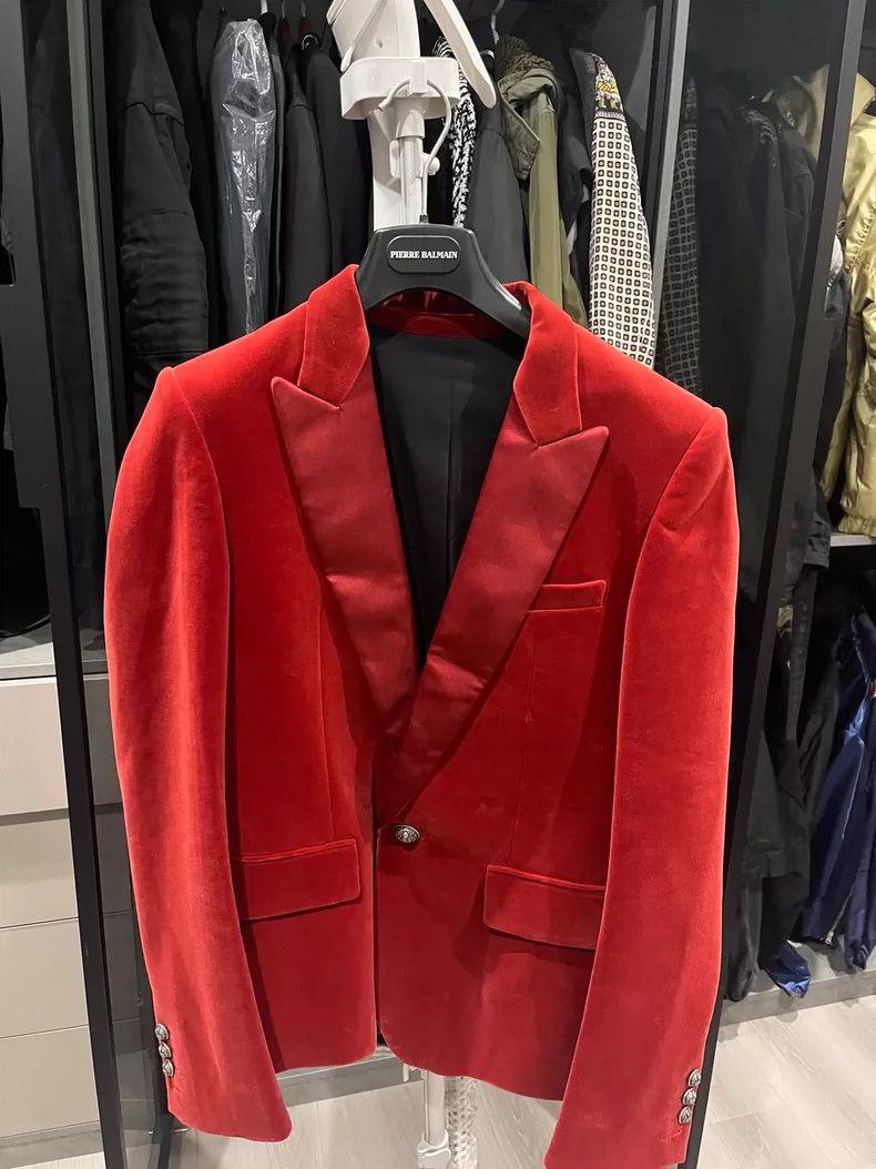 Balmain Red Velvet Suit by Balmain Size US M / EU 48-50 / 2 - 1 Thumbnail
