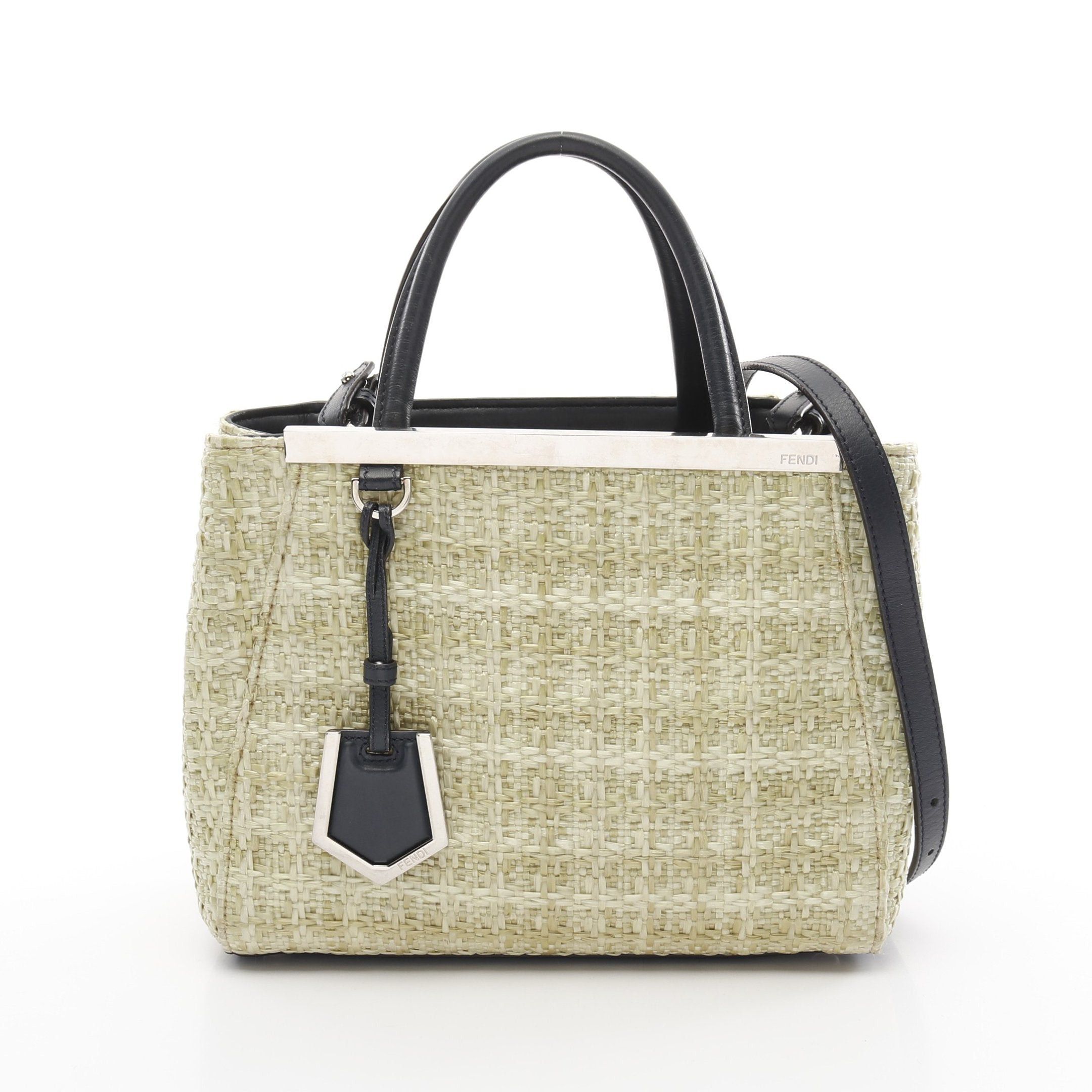 Fendi Fendi Petite 2Jours Petit Handbag Straw Leather Yellow-Green Navy Size ONE SIZE - 1 Thumbnail