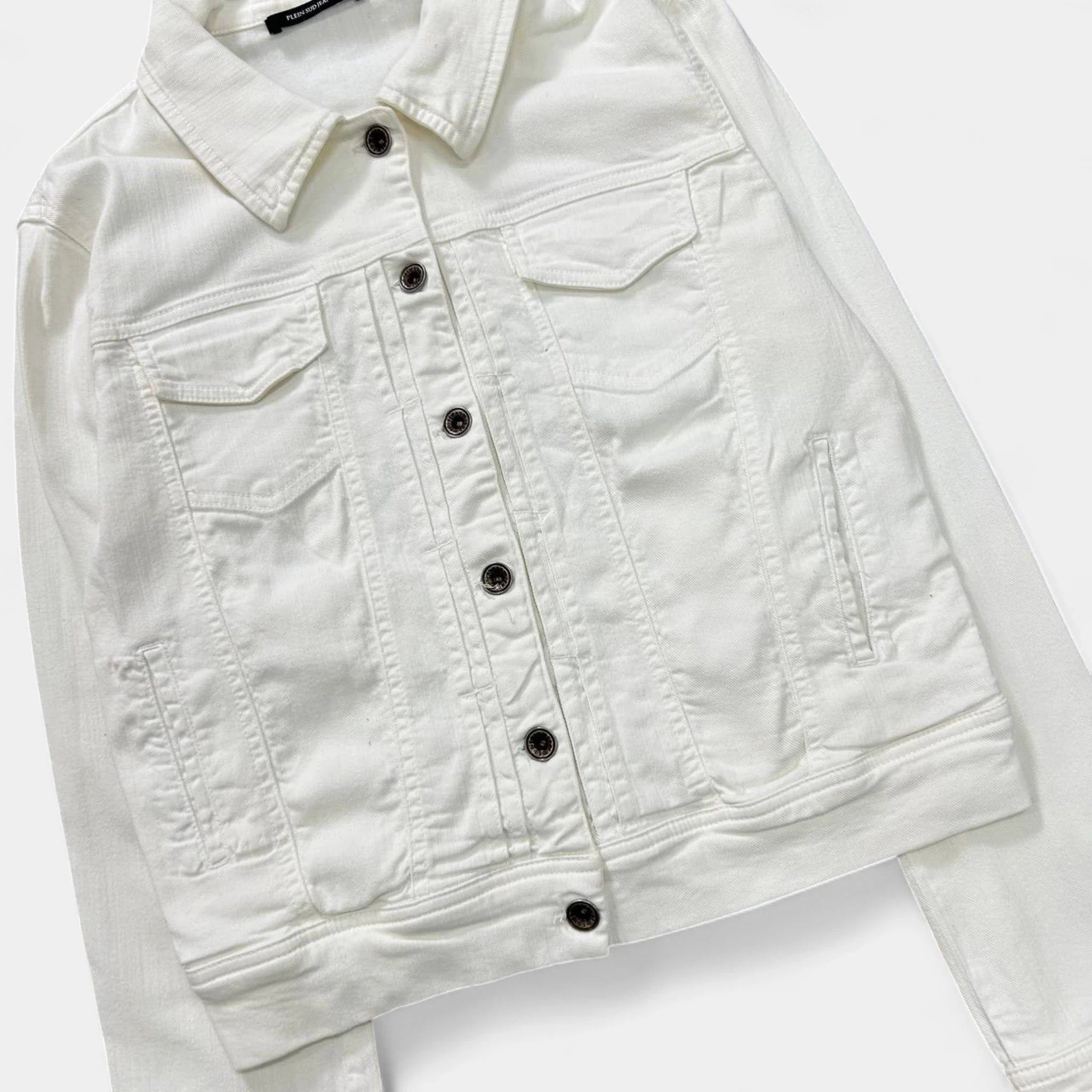 Other Plein Sud 2000's White Denim Jacket Size XS / US 0-2 / IT 36-38 - 2 Thumbnail