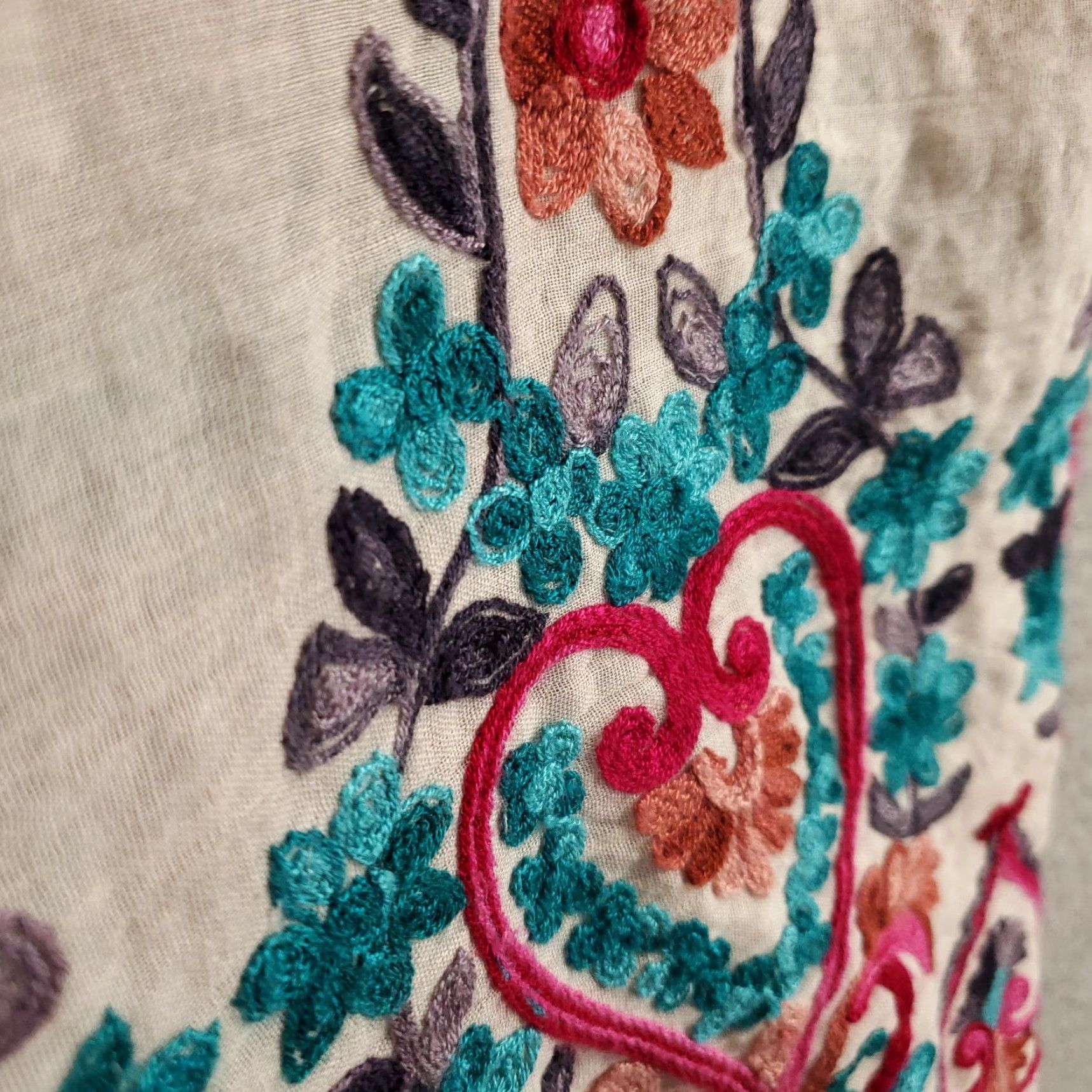Vintage T Party Bohemian Cardigan Womens Medium Ivory Floral Embroidered Lightweight Casual Size M / US 6-8 / IT 42-44 - 7 Thumbnail