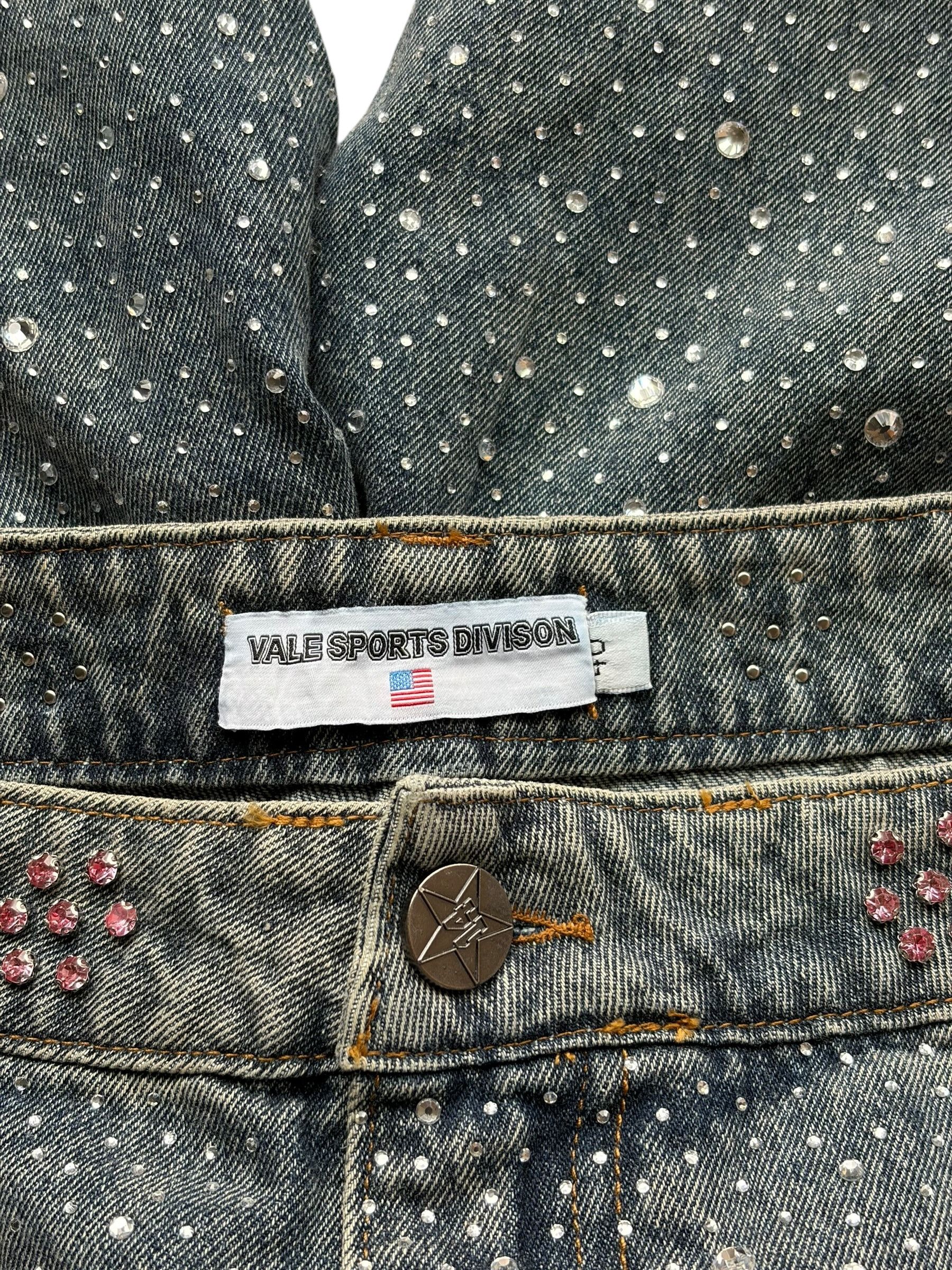Vale Vale Forever Blue & Purple Rainstorm Rhinestone Logo Jorts Size US 40 / EU 56 - 4 Thumbnail