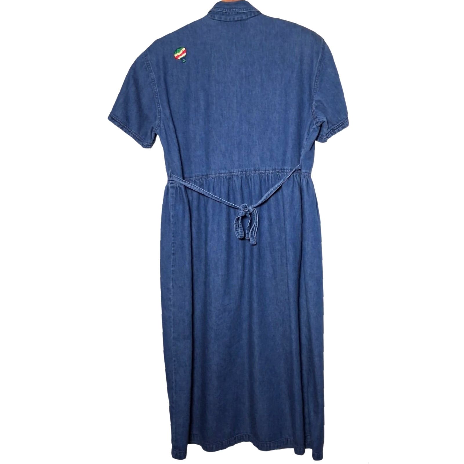 Vintage VINTAGE Pink Rose Shirt Dress 16P Petite Blue Chambray Denim Hot Air Balloon Casual Womens Size XXL / US 16-18 / IT 52-54 - 2 Thumbnail