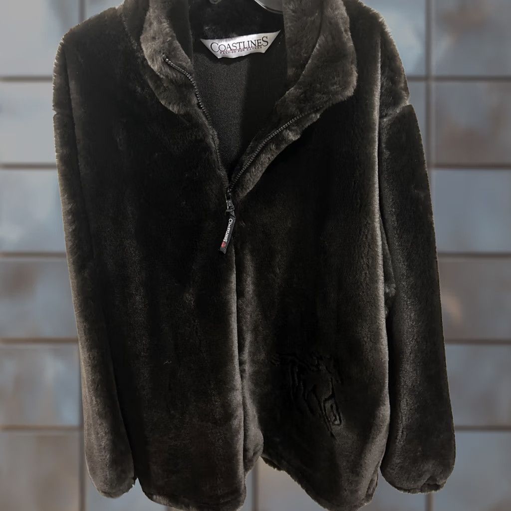 Vintage VINTAGE Equestrian Coat Wool Embossed Graphic Faux Fur Teddy Horse Brown S Womens Small Canada Overcoat Size S / US 4 / IT 40 - 1 Thumbnail